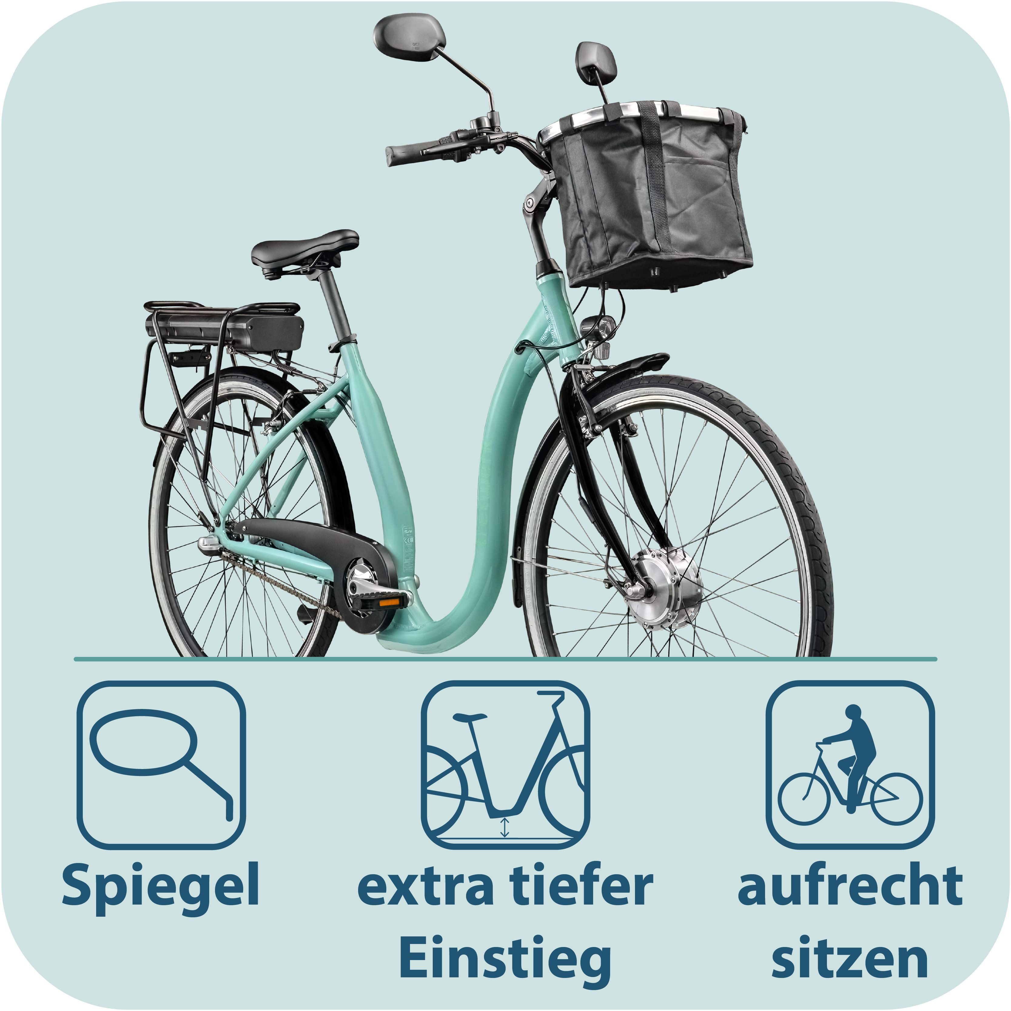 Tretwerk E-Bike Cityrad Linea, 3 Gang, Nabenschaltung, Frontmotor, 374 Wh, tiefer Einstieg