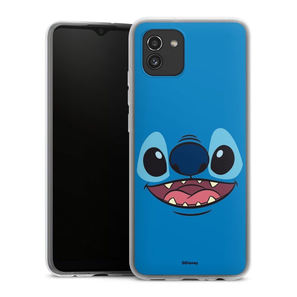 DeinDesign Handyhülle Lilo & Stitch Disney Offizielles Lizenzprodukt Stitch Closeup, Samsung Galaxy A03 Silikon Hülle Bumper Case Handy Schutzhülle