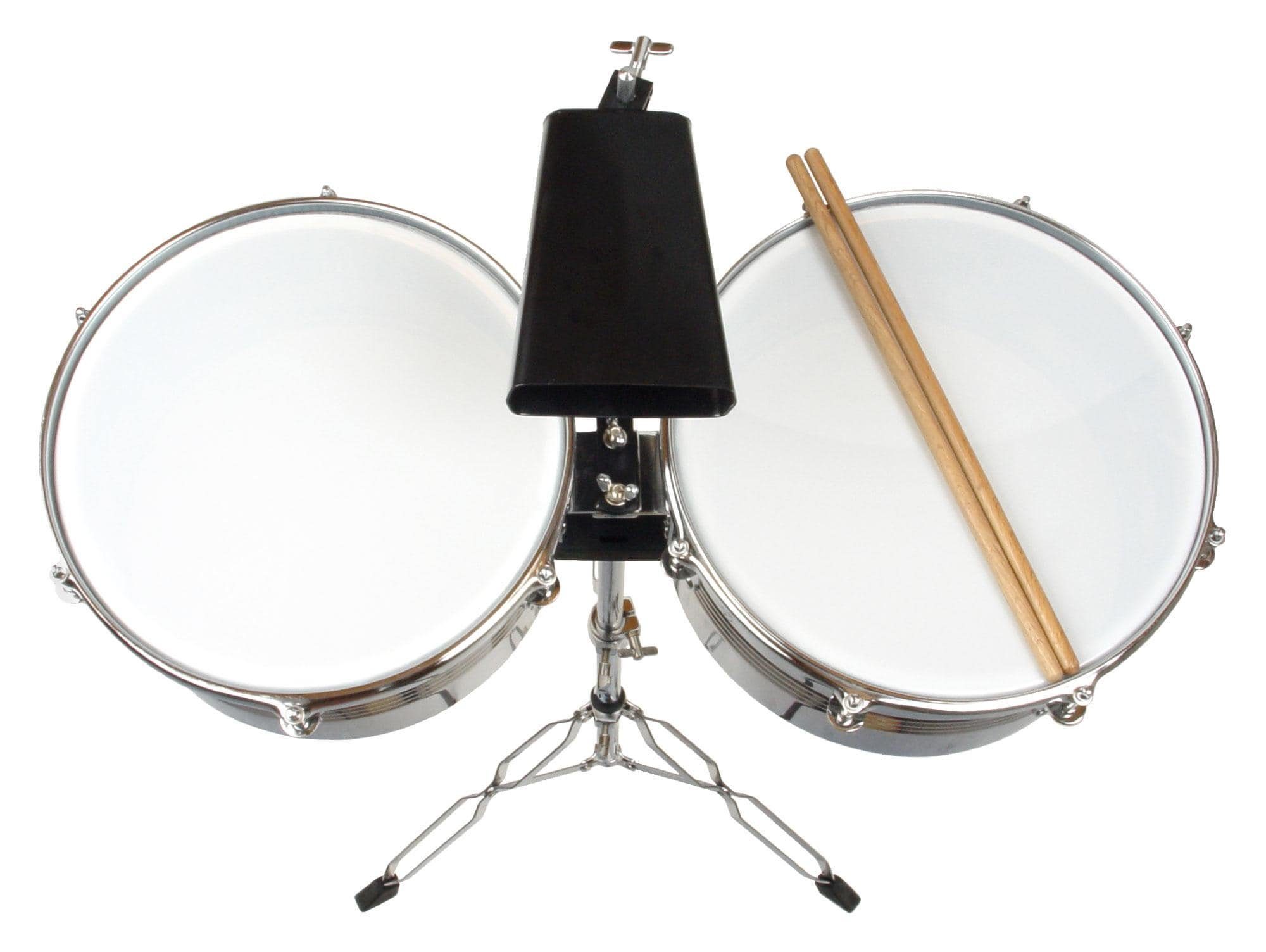 XDrum Timbale Timbales Set inkl. Cowbell, 3-St., Inklusive Dämpferset, Stativ und Timbale-Sticks, Kessel aus Edelstahl, Hochwertige Felle – Bild 4 von 5