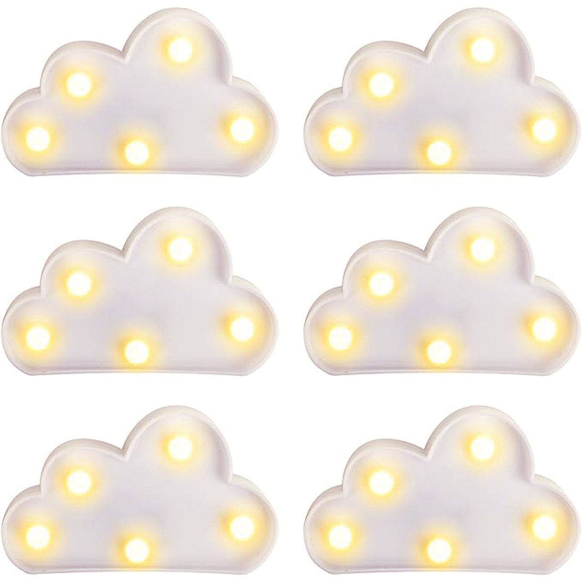 Novzep Nachtlicht 6 Stück LED Wolke Lichter Dekoration, LED beleuchtete Wolke, Nachtlichter für Kinderzimmer, Babyzimmer Dekoration