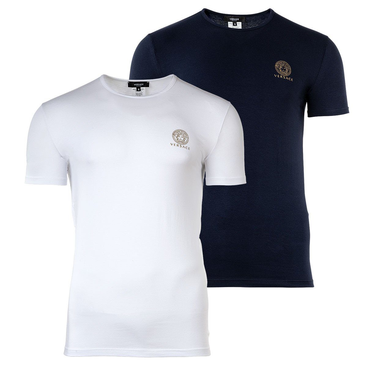 T-Shirt, - Herren Versace Weiß/Blau T-Shirt 2er Unterhemd, Pack Rundhals