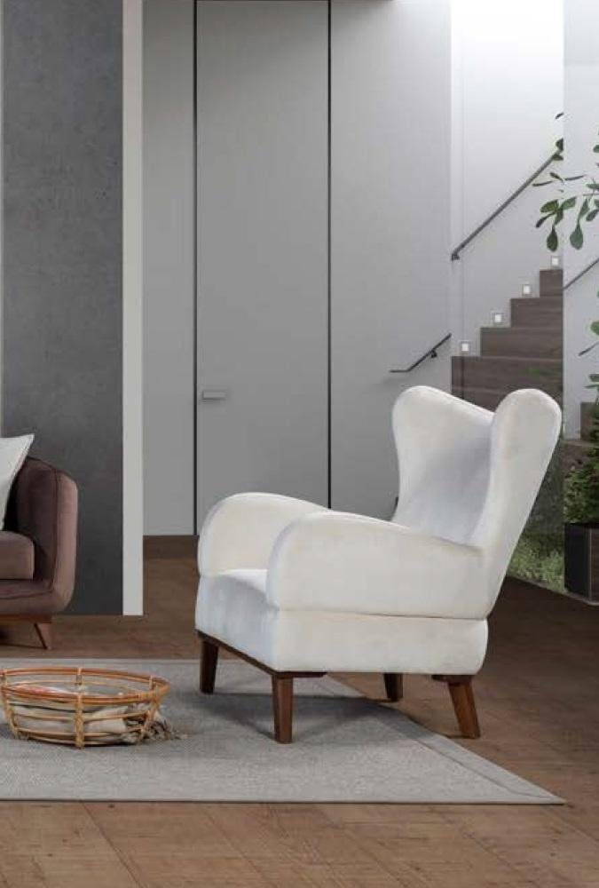 Sessel Einsitzer 1 Sitzer JVmoebel Design Stoff Sitz Textil Weiß Modern Sessel Polster
