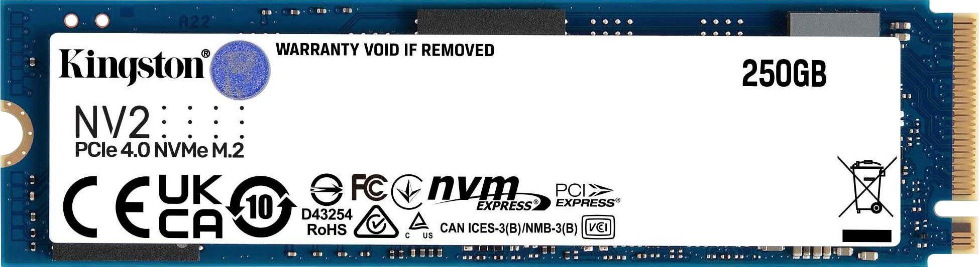 Kingston NV2 M.2 2280 PCIe 4.0 NVMe SSD 250G SSD-Festplatte (250 GB) 3500  MB/S Lesegeschwindigkeit, 3500 MB/S Schreibgeschwindigkeit