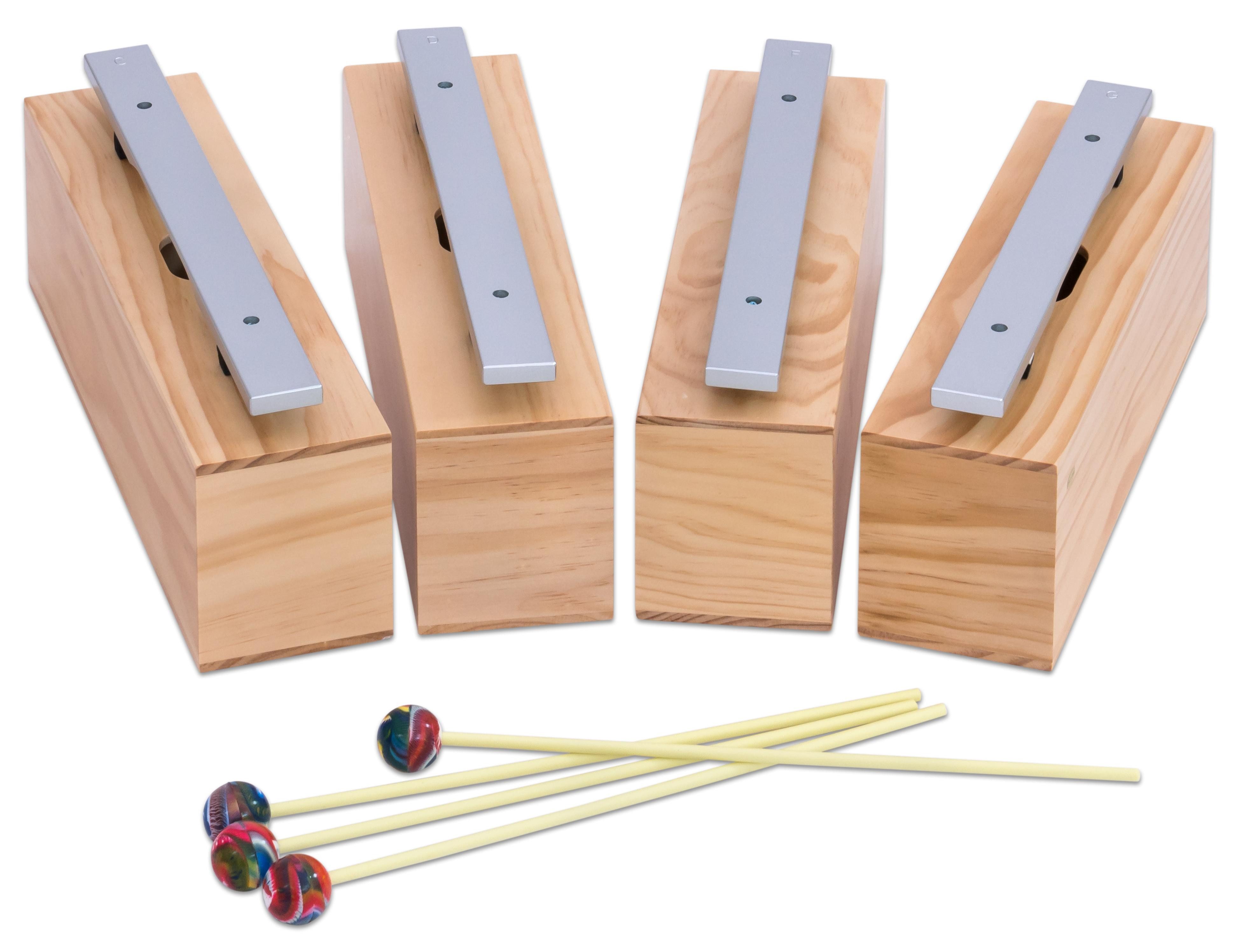 Betzold Klangröhren Satz mit 4 Bass-Klangbausteinen, Leichtmetall