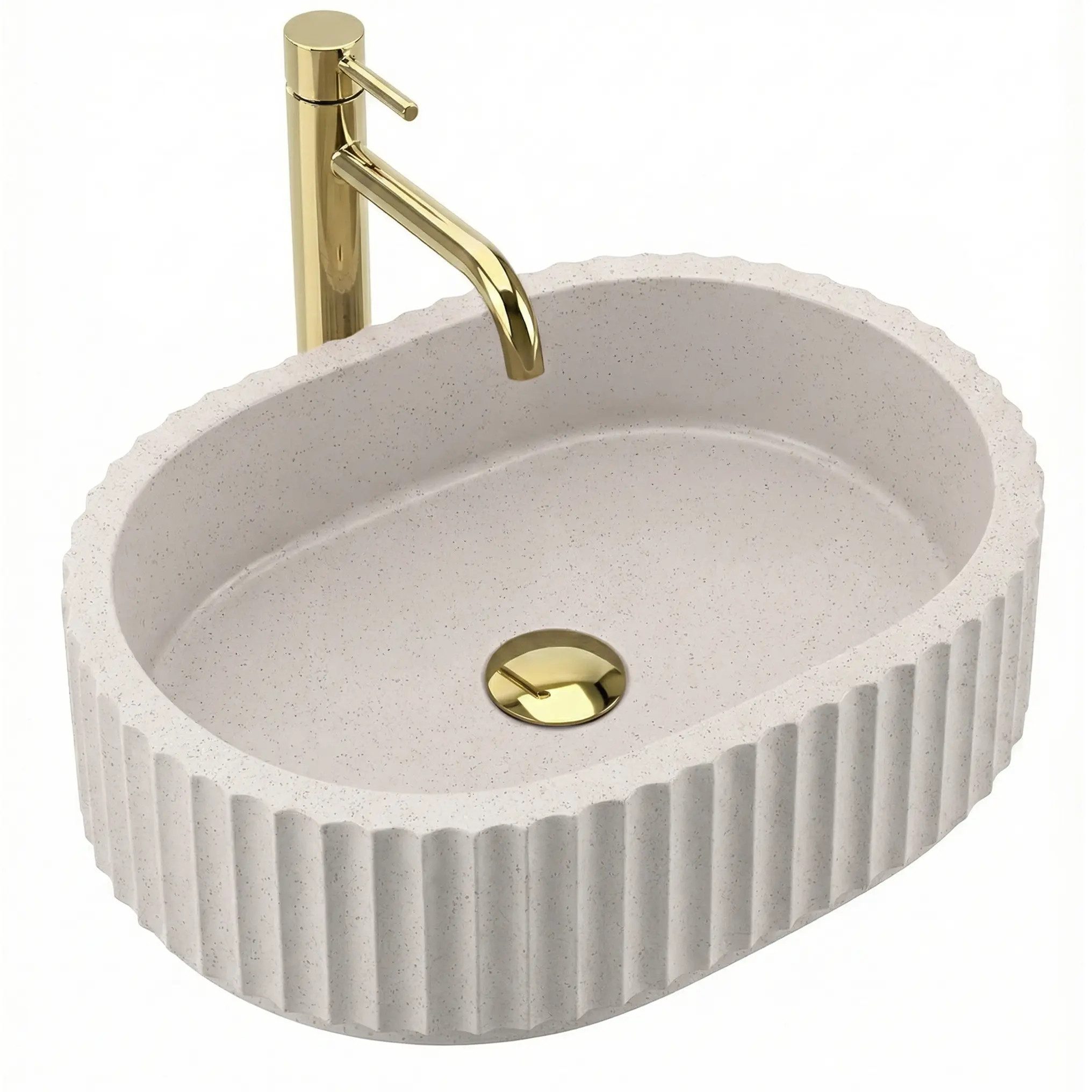 wohnwerk.idee Aufsatzwaschbecken Waschbecken oval Design Badwaschbecken Steinoptik beige, schwarz
