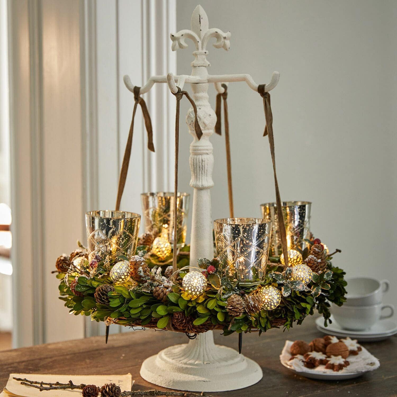 Mirabeau Adventskranz Steckwindlicht 4er Set Clara antiksilber
