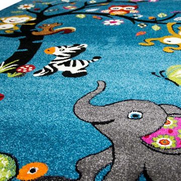 Kinderteppich Kinderzimmer-Teppich mit verschiedenen Tiermotiven, in blau, Teppich-Traum, rund, Fußbodenheizungsgeeignet