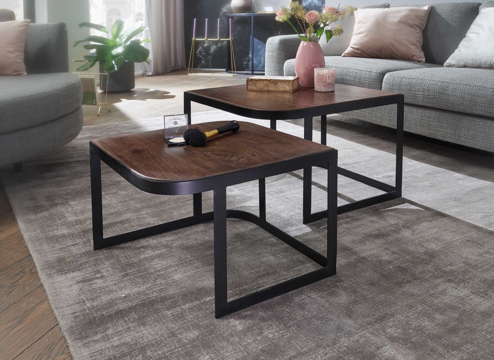 FINEBUY Satztisch FB25168 Couchtisch Massivholz Wohnzimmertisch 2er Set Bei günstig online kaufen