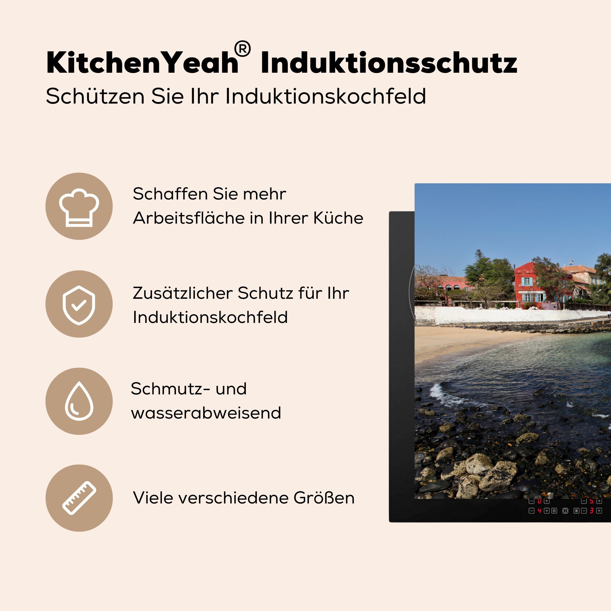 für Schutz der (1 Induktionskochfeld Gorée die Die Senegal, im Ceranfeldabdeckung MuchoWow Küste Herdblende-/Abdeckplatte Vinyl, cm, Insel 81x52 tlg), küche,