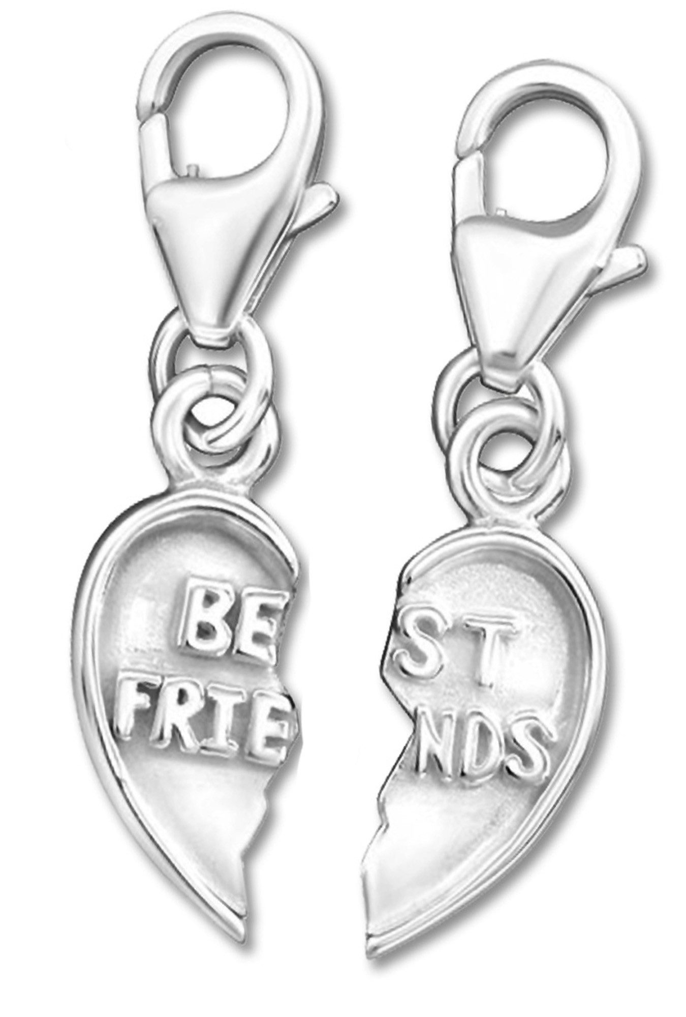 Limana Charm Herz 2 tlg. 925 Silber Anhänger für Armbänder Herz Freundschaft (inkl. Geschenk-Dose mit Herz), Damen Frauen Schmuck Karabiner Anhänger für Kette Bettelarmband