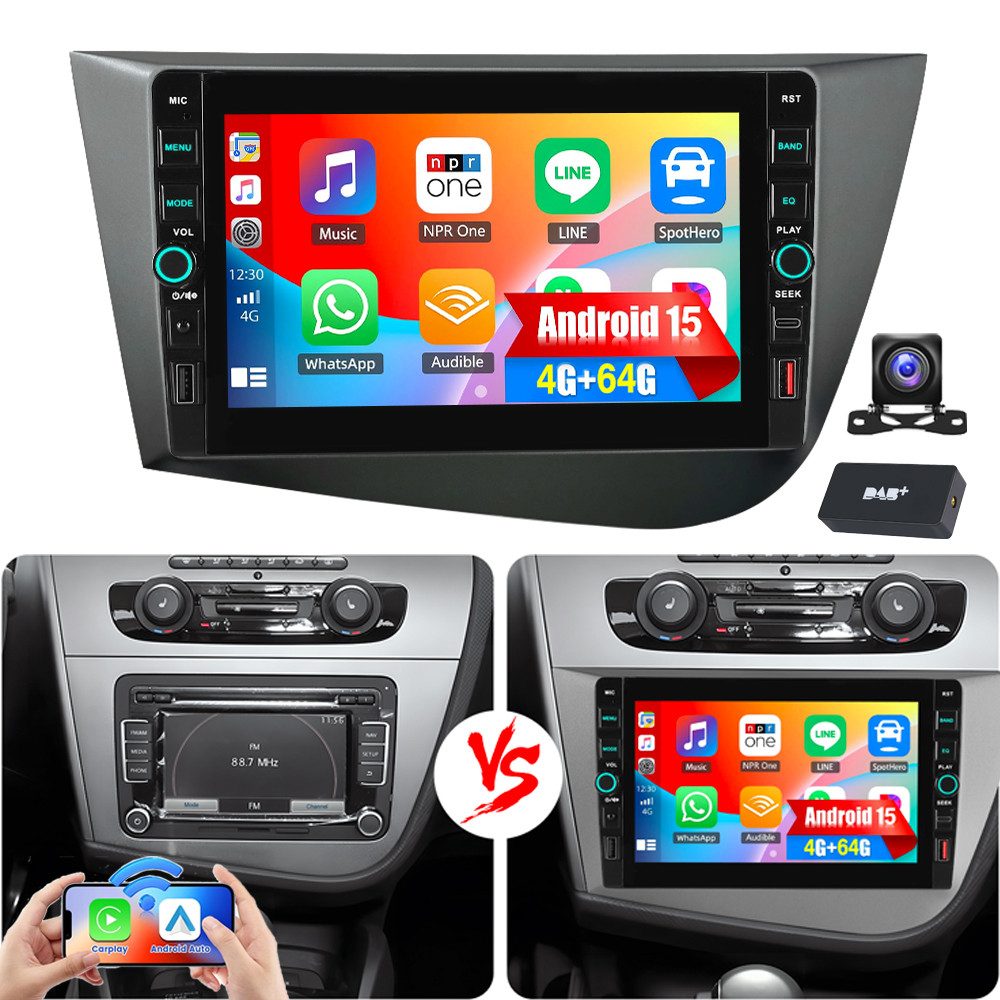 Für Seat Leon 1P1 2005-12 Android15 Autoradio Carplay GPS NAVI Mit USB Autoradio