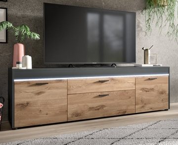Furn.Design Lowboard Danilos (TV Unterschrank in Eiche und grau, Breite 185 cm), inklusive Beleuchtung