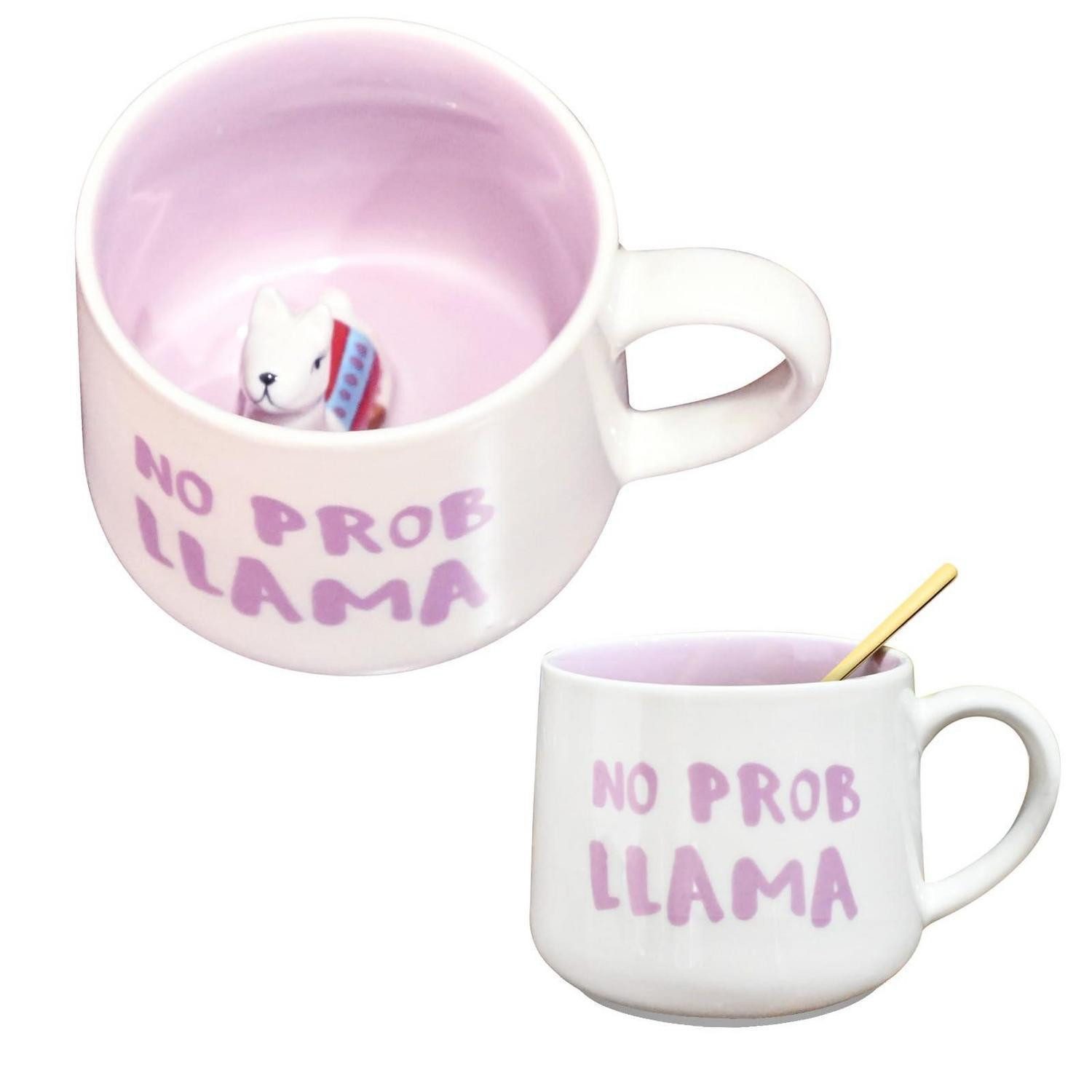 LuxusKollektion Tasse Alpaka Tasse 365ml mit Löffel 3D Design, Keramik