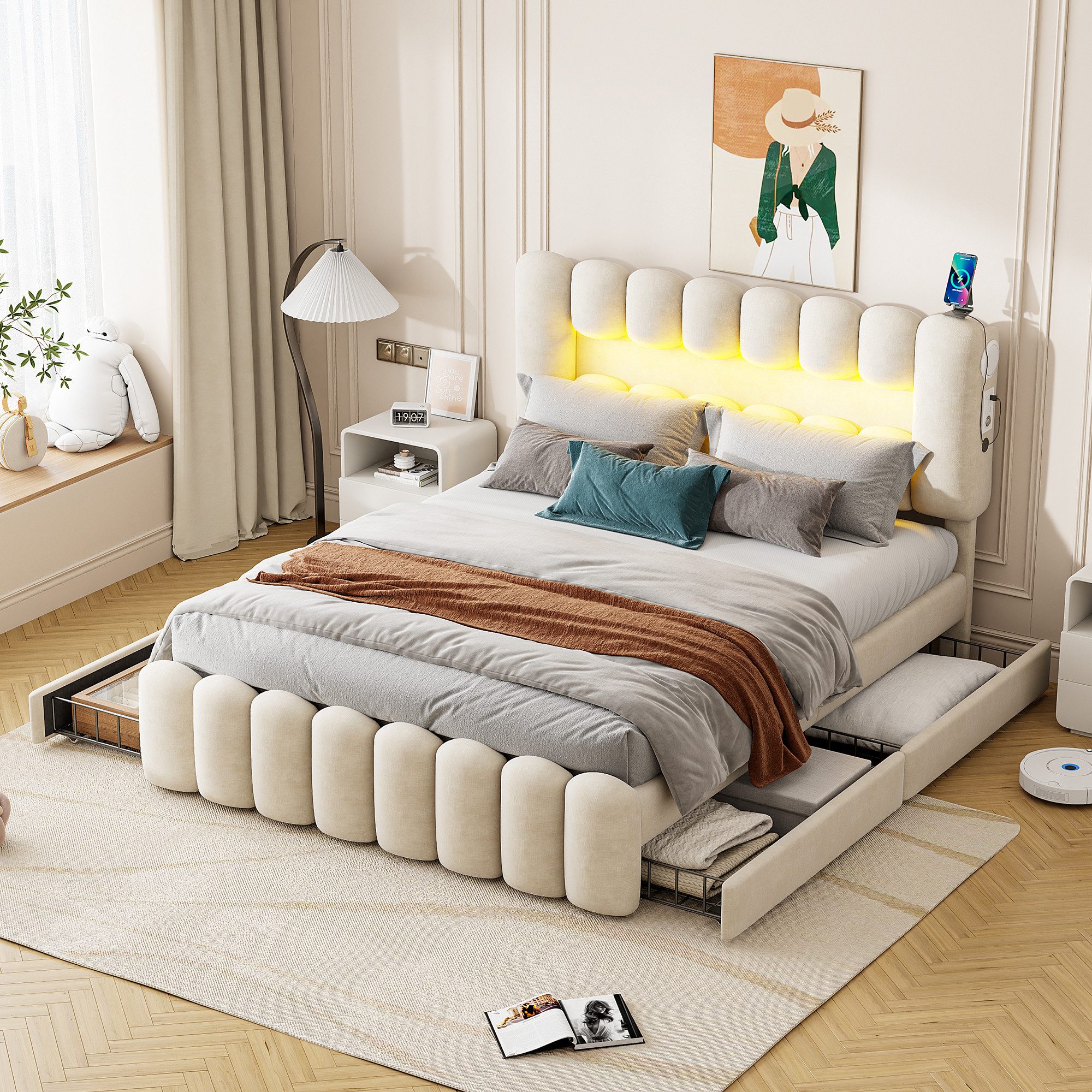 HAUSS SPOLE Polsterbett 160x200cm mit 4 Schubladen, LED-Lichtleiste, USB, S günstig online kaufen