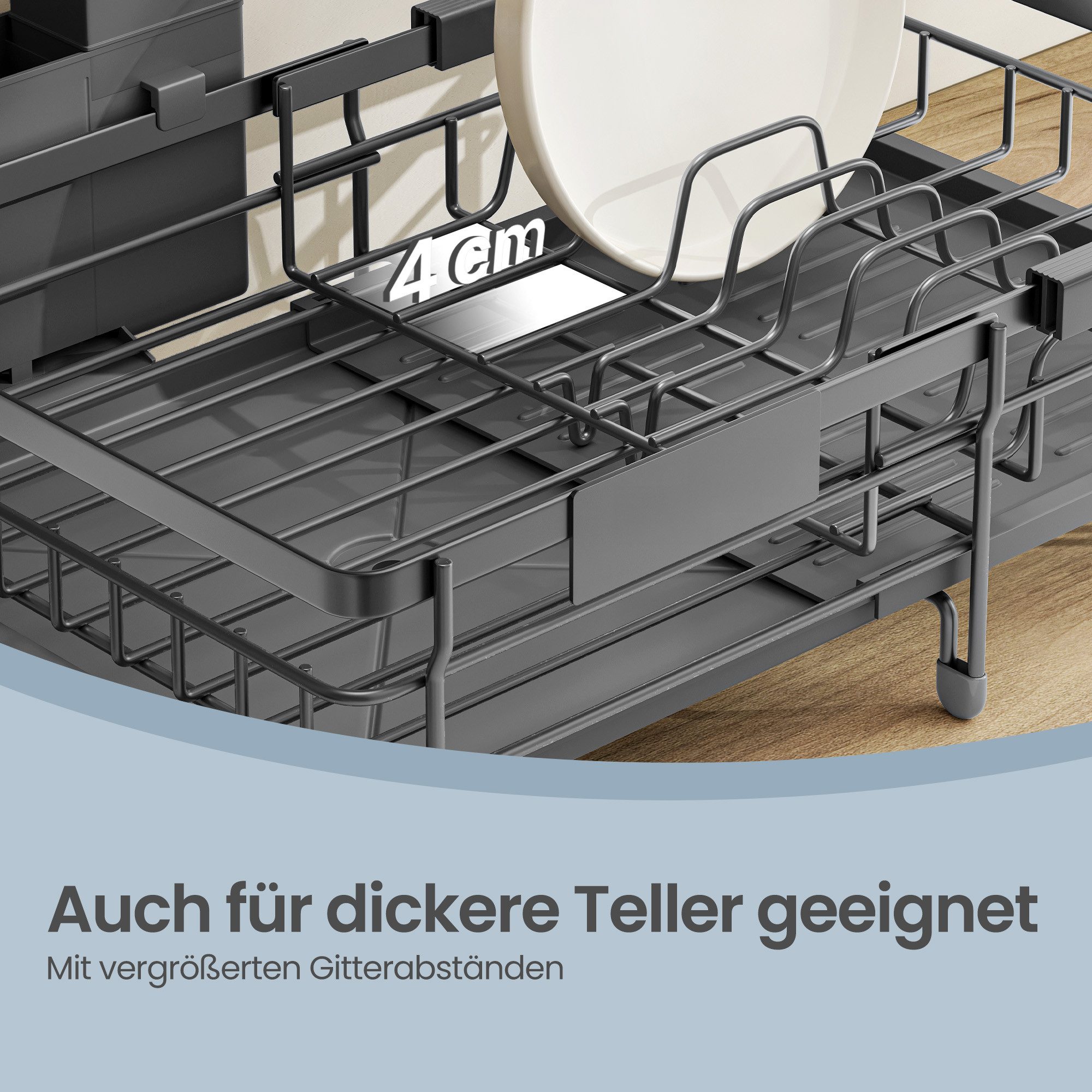 SONGMICS Trockenständer Abtropfgestell Geschirr, 360° drehbarer und ausziehbarer Ablauf, Stahl – Bild 5 von 5