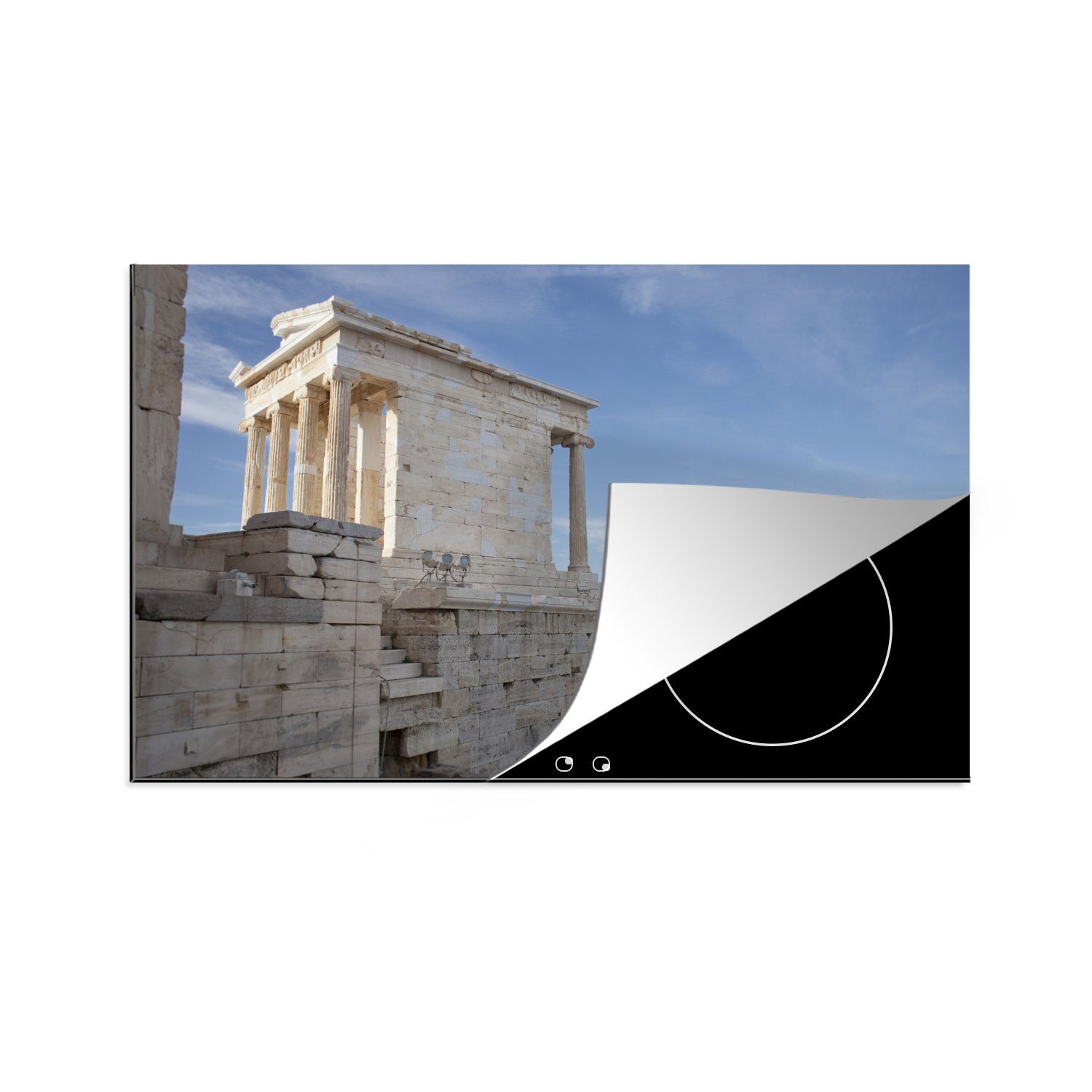 MuchoWow Herdblende-/Abdeckplatte Der Tempel der Athene auf der Akropolis mit Athen im Hintergrund, Vinyl, (1 tlg), 81x52 cm, Induktionskochfeld Schutz für die küche, Ceranfeldabdeckung