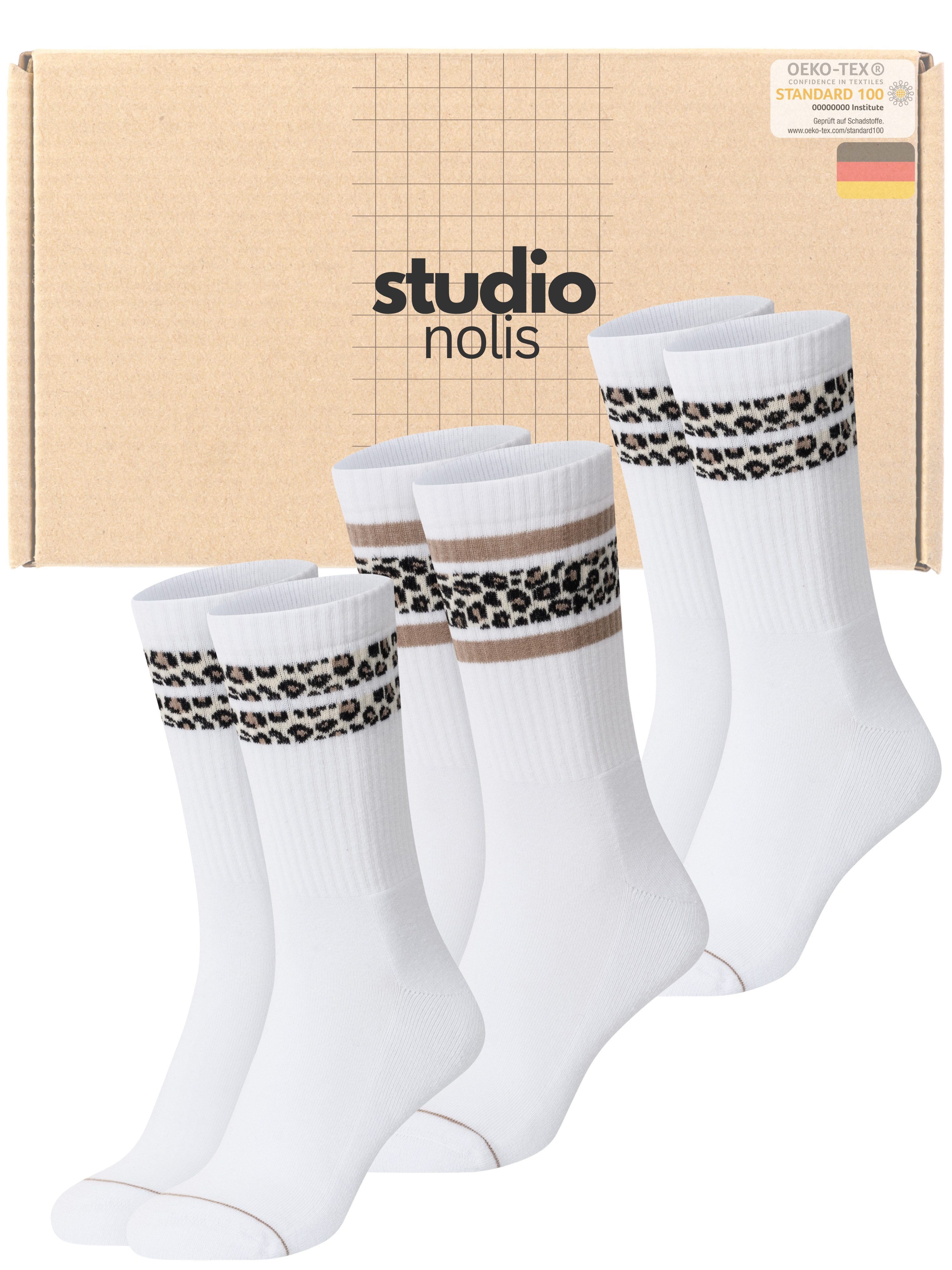 Studio Nolis Tennissocken Leo Streifen - Socken Damen Leo Print - Baumwolle (Set, 3er Set) mit Frottee