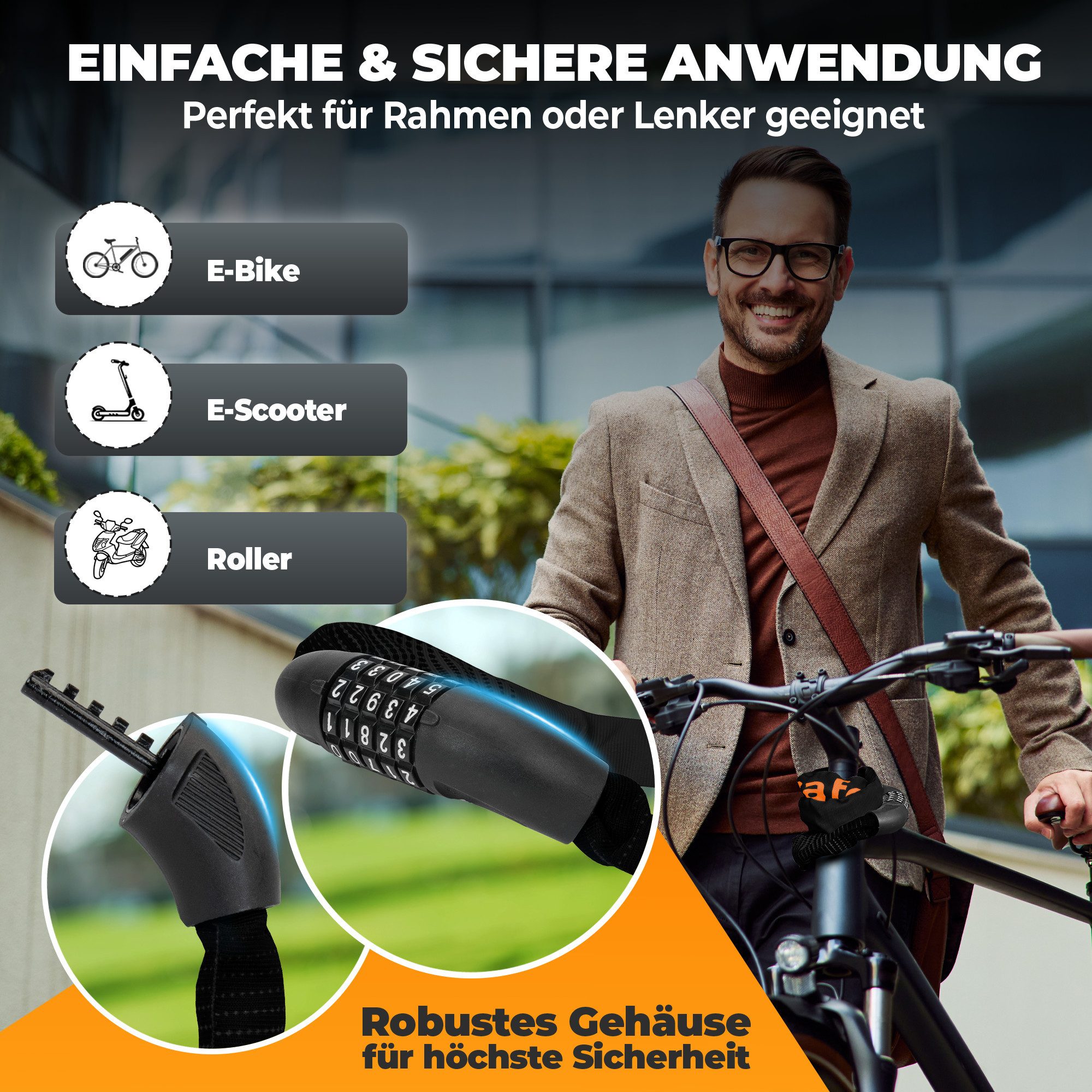 firstsafe Kettenschloss Fahrradschloss mit Zahlencode 100 cm