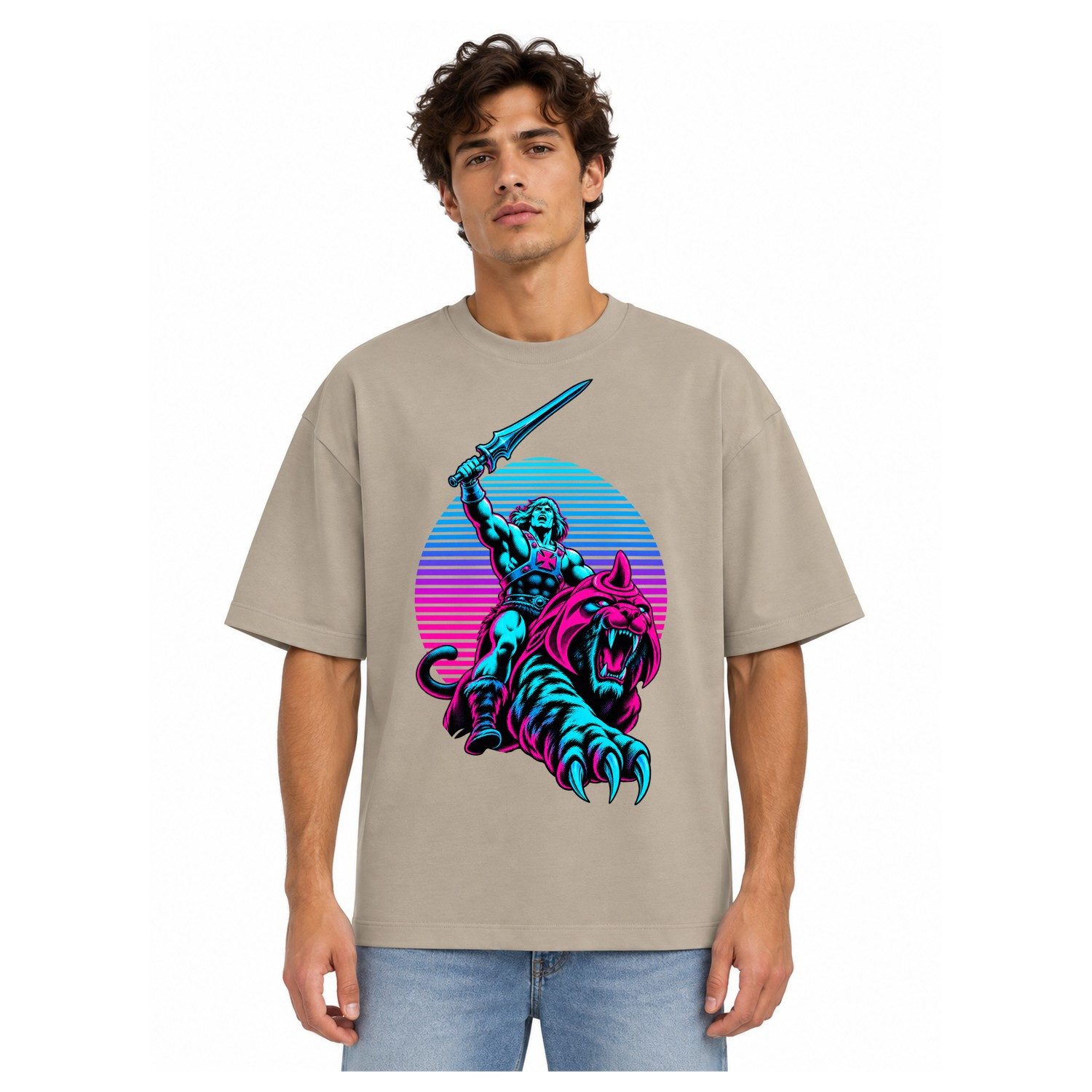 Blondie & Brownie T-Shirt MasterNeon Herren Oversize T Shirt Krieger mit Tiger Motiv (Einzelartikel) Neonkrieger auf dem Tigerpfad