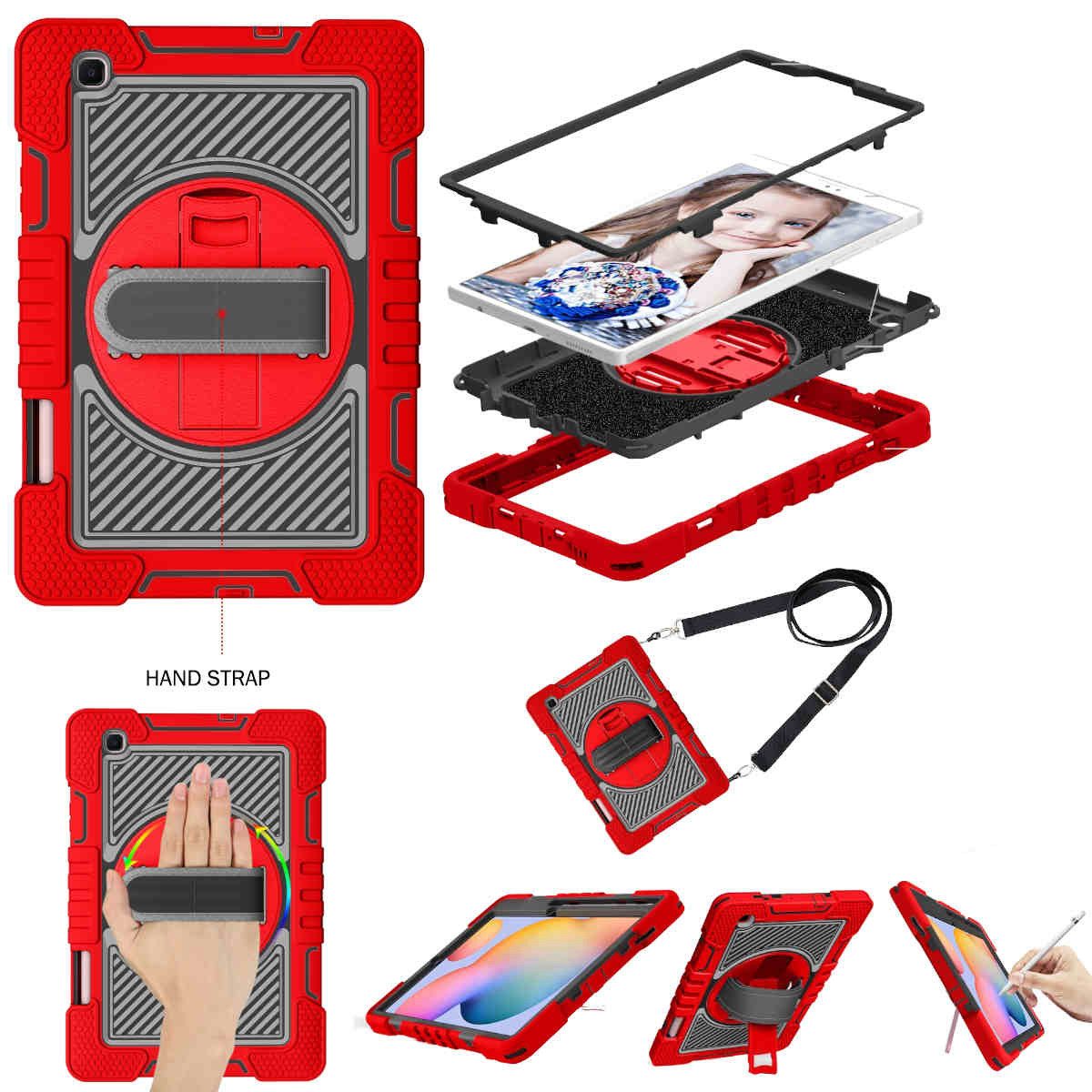 Wigento Tablet-Hülle Für Samsung Galaxy Tab A7 Lite 2021 8.7 aufstellbare Outdoor Hybrid 360 Grad mit Halte-Schlaufe Tablet Tasche Etuis Cover Case Schutz Robust Neu