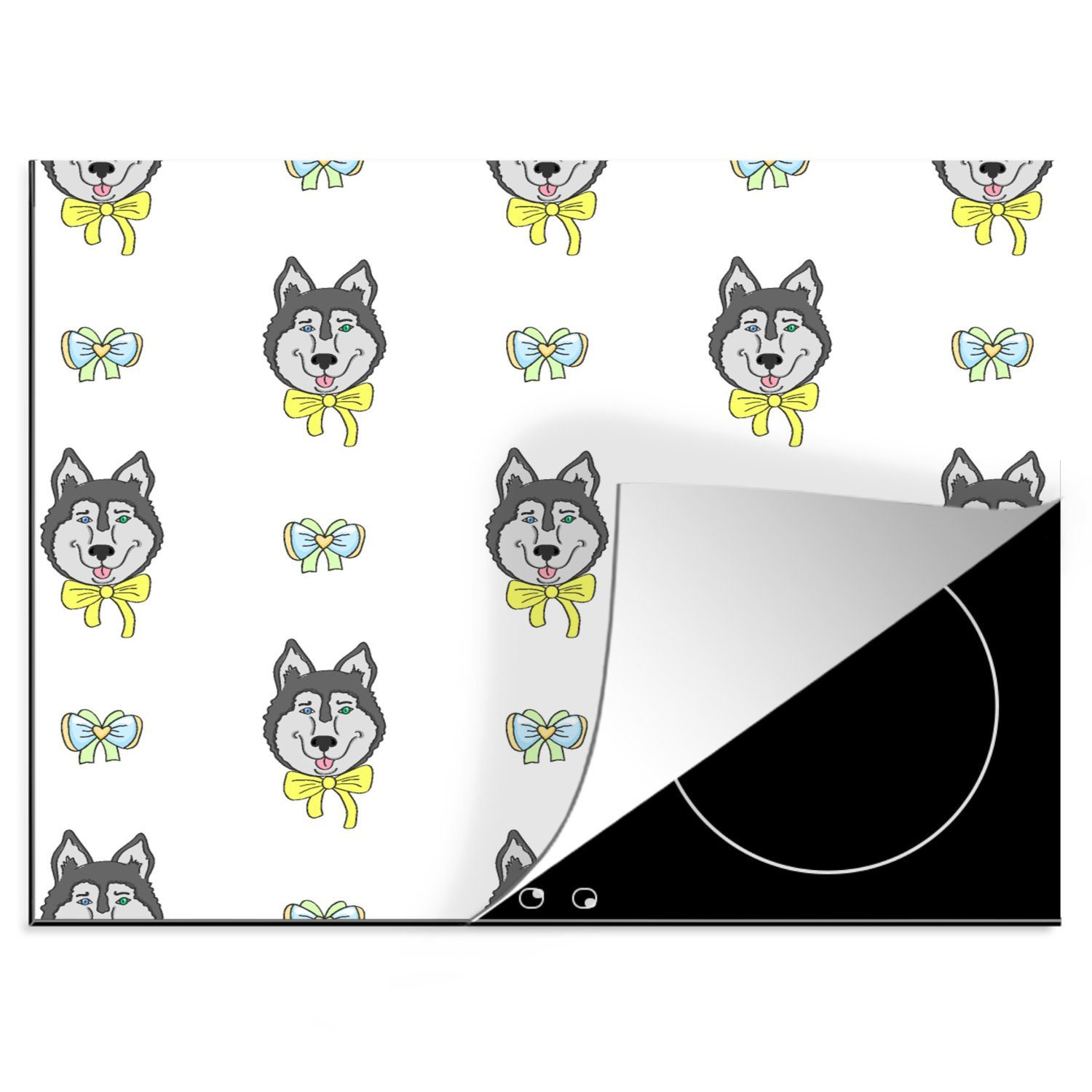 (1 Herdblende-/Abdeckplatte cm, Husky Arbeitsfläche nutzbar, Hund 60x52 - Design, - - Winter MuchoWow Mobile Vinyl, Ceranfeldabdeckung tlg),