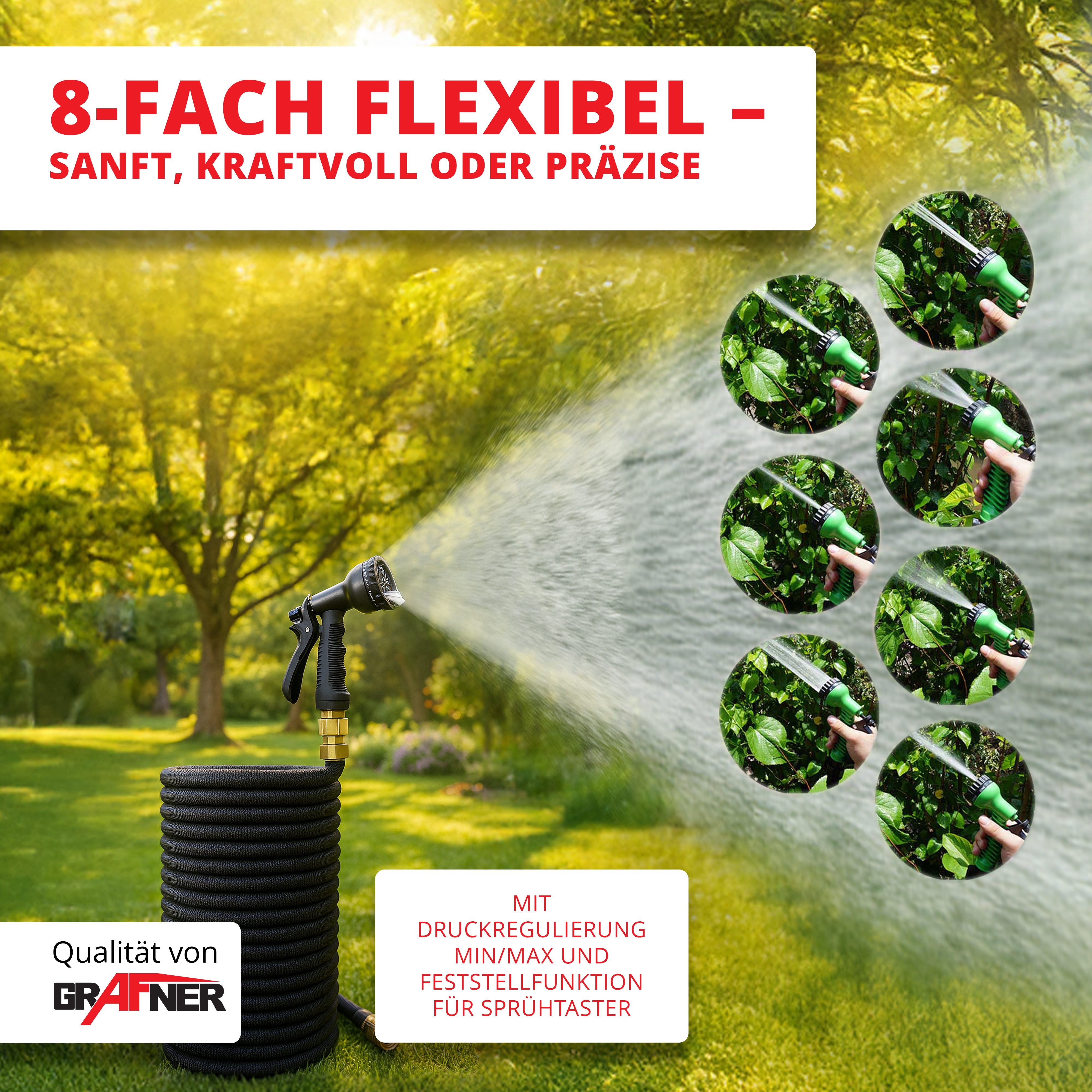 Grafner Gartenschlauch Gartenschlauch dehnbar flexibler Schlauch 1/2"Premium inkl. Brause, dehnbar, flexibel, automatisches ausdehnen – Bild 4 von 5