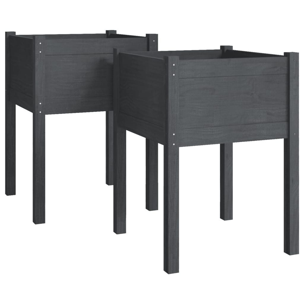 Blumentopf Pflanzkübel 2 Stk. Grau 50x50x70 cm Massivholz Kiefer