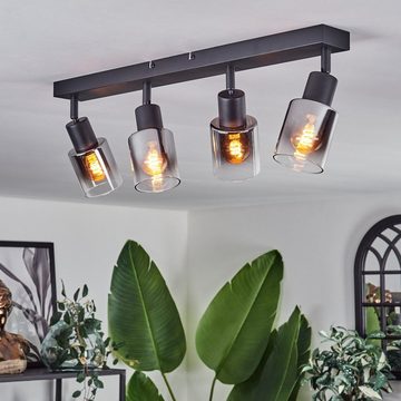 hofstein Deckenleuchte Deckenlampe aus Metall/Glas in Schwarz/Rauchfarben/Bernsteinfarben, ohne Leuchtmittel, verstellbar mit Schirmen aus Rauchglas, 4x E14, ohne Leuchtmittel