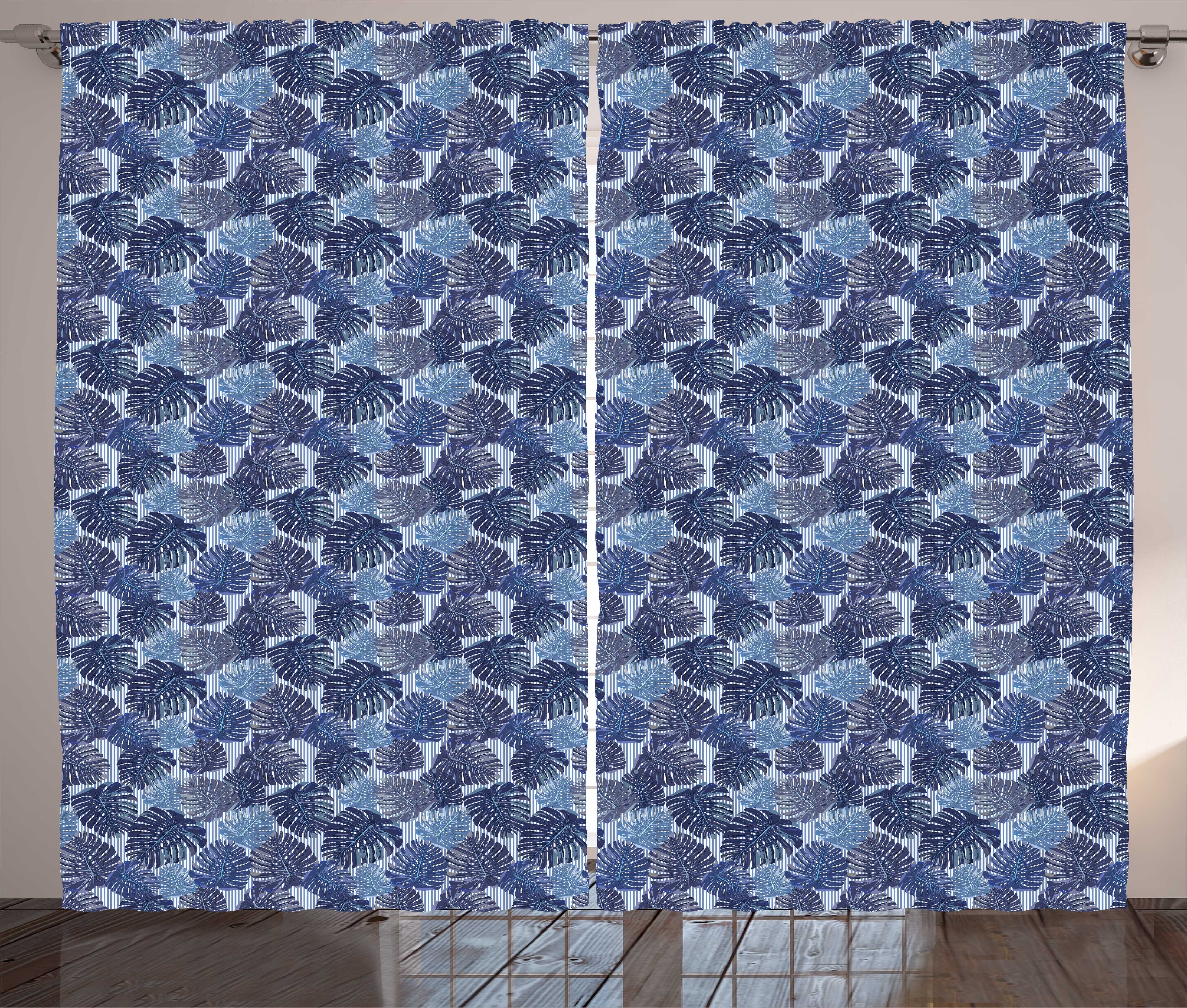 Gardine Schlafzimmer Kräuselband Vorhang mit Schlaufen und Haken, Abakuhaus, Exotische Blau-Töne Palm Blätter Motiv