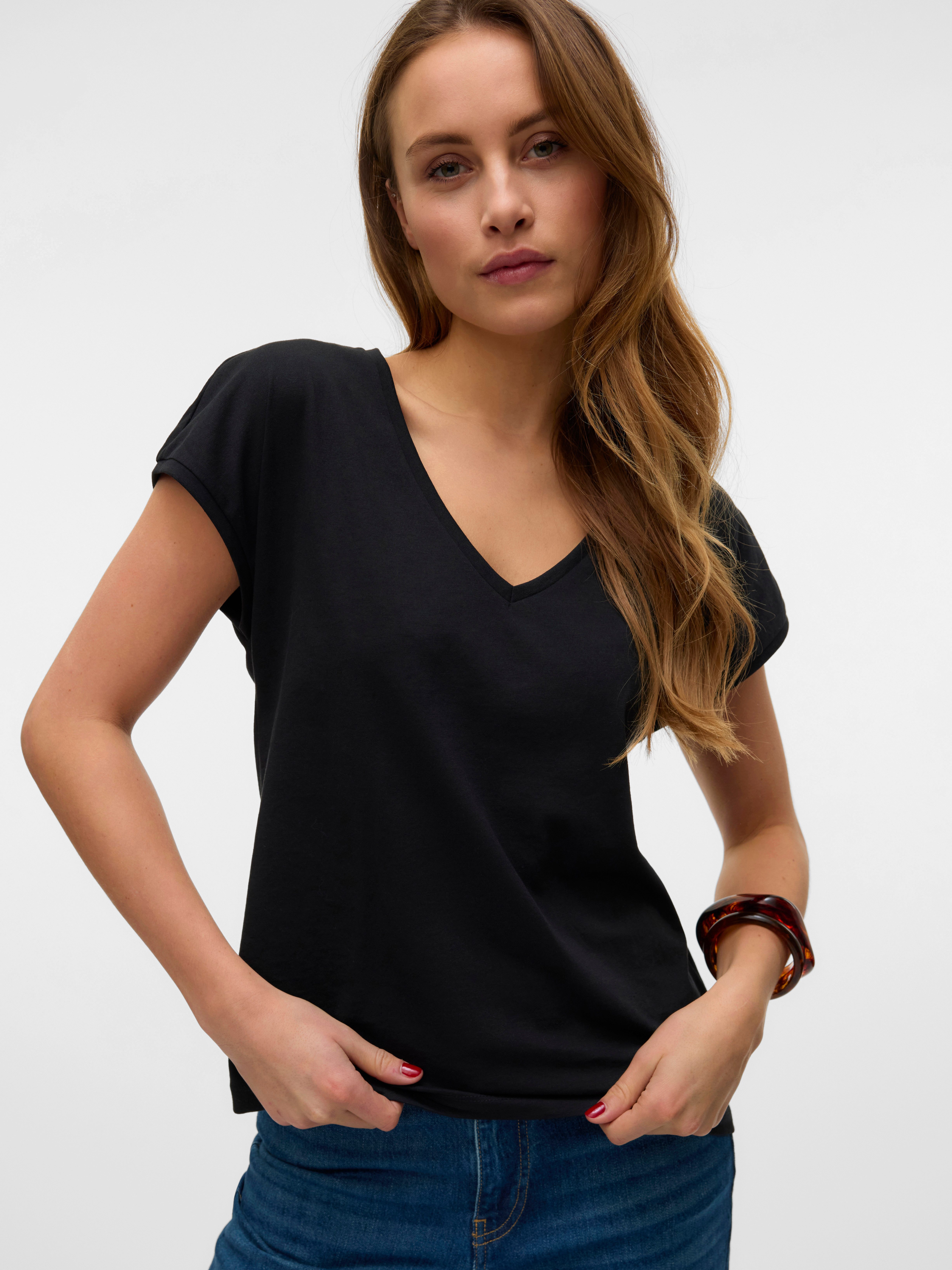 Vero Moda Kurzarmshirt VMLUNA SS V-NECK günstig online kaufen