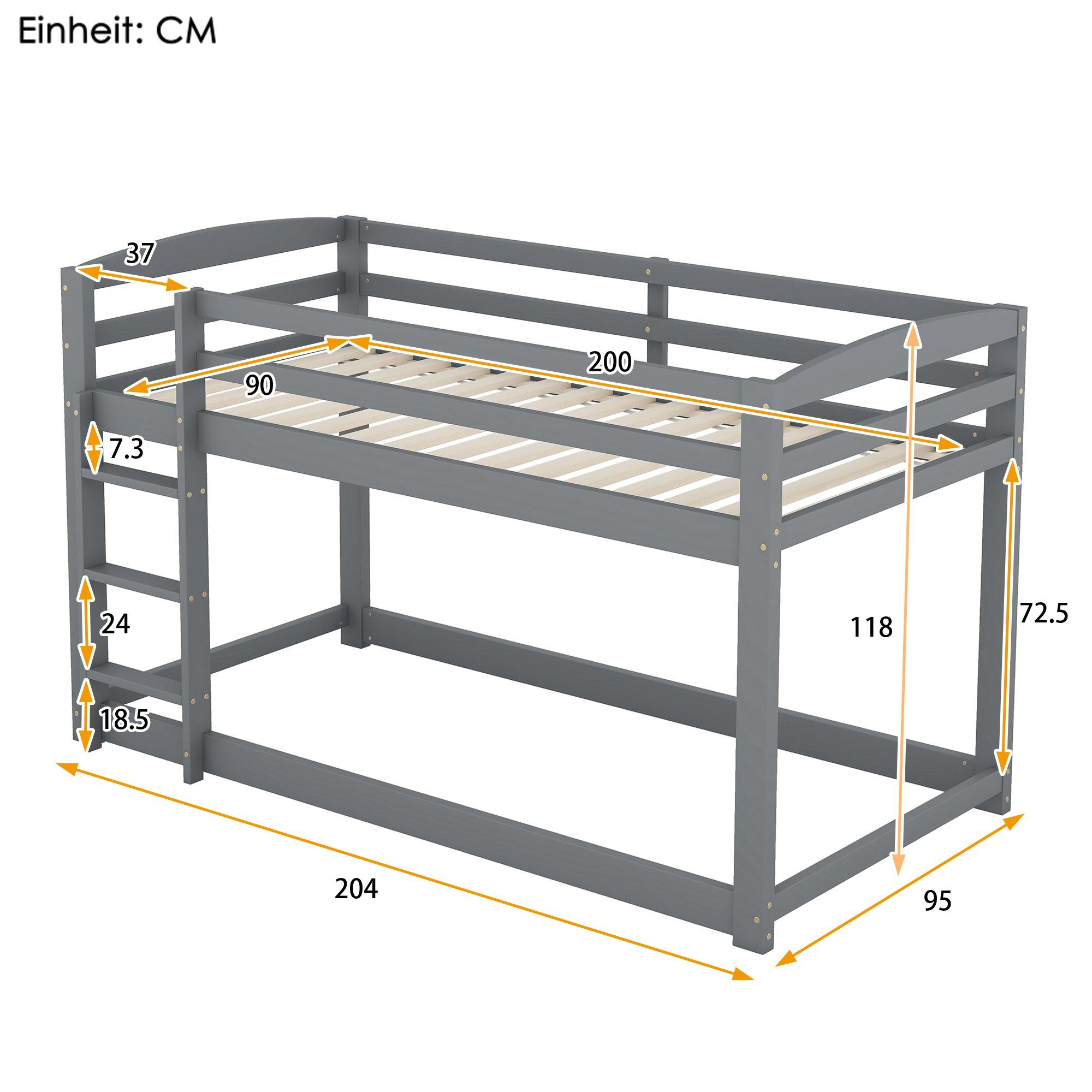 Flieks Etagenbett, Kinderbett mit Leiter und oberem Lattenrost 90x200cm Kie günstig online kaufen