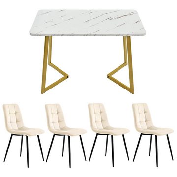 REDOM Essgruppe Ein Tisch und vier Stühle, (5-tlg), Küchetisch Esszimmerstuhl Set, Metallbeine