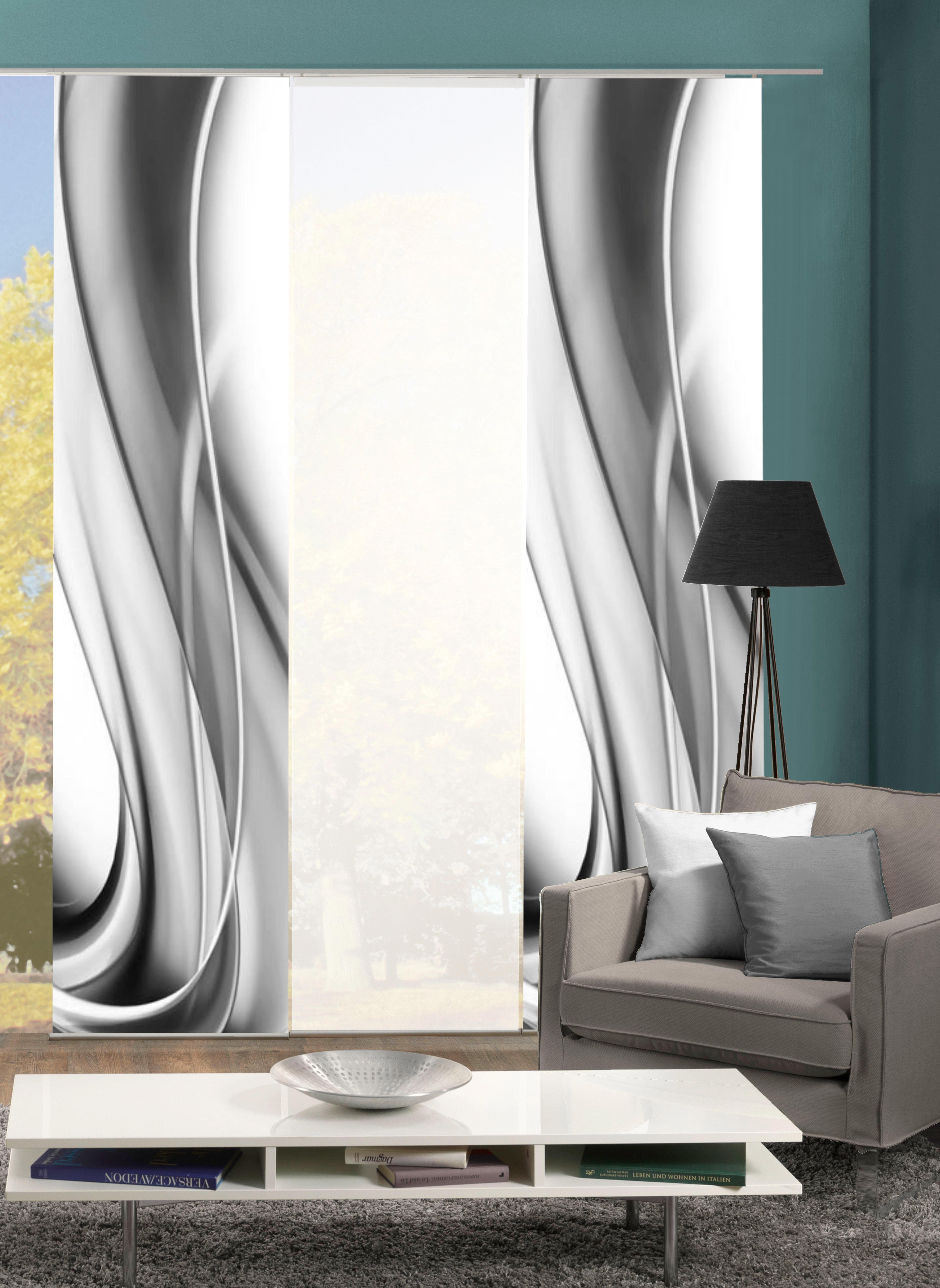 HOME WOHNIDEEN Schiebegardine ONDAR (3 St), Klettband, halbtransparent, HxB: 245x60, inkl. Befestigungszubehör