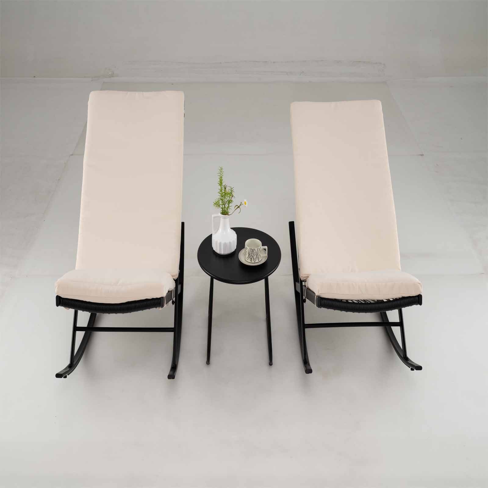 COSTWAY Balkonset, (3-tlg), Bistro-Set mit Kissen, Gartenmöbel-Set Rattan