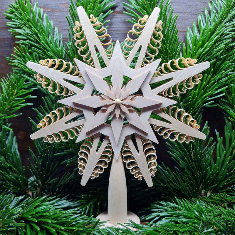 Christbaumspitze Christbaumschmuck Baumspitze natur mit Spanbäumen Ø ca 18cm NEU, Aus gestochenen Span und filigranen Holzecken