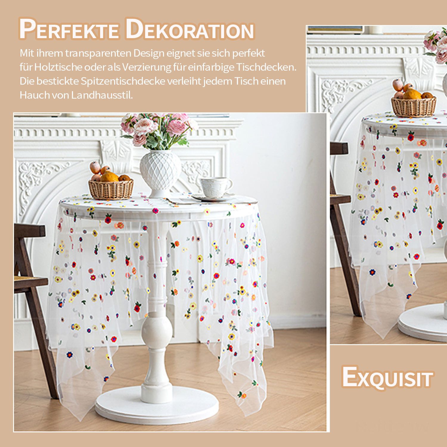 Refttenw Tischdecke Romantische Spitzentischdecke mit Blumenstickerei,Deskt günstig online kaufen