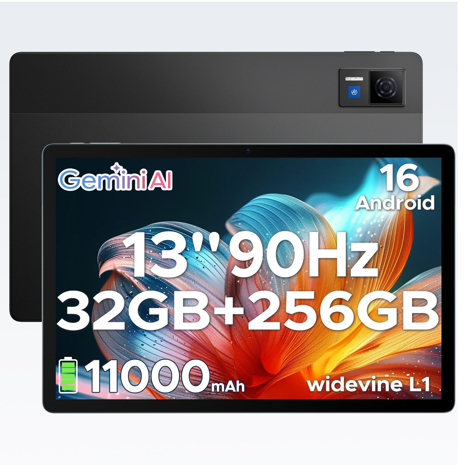 DOOGEE U13 Android 16 Tablet mit tastatur, 13 Zoll, 6+256GB, 11000mAh, gaming Tablet (13", Android 16, 90Hz, 13MP+8MP, ultradünn 7,8mm, WiFi5, GPS, Face ID, OTG, FM)