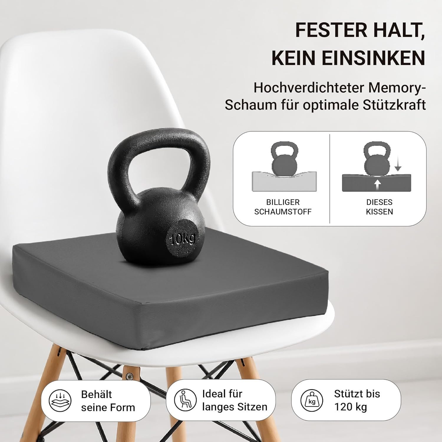 Stoffschmiede Sitzkissen Orthopädisch aus Kunstleder - 40x40x10cm, Ergonomisches Sitzkissen Stuhl als Sitzerhöhung und Aufstehhilfe – Bild 3 von 5