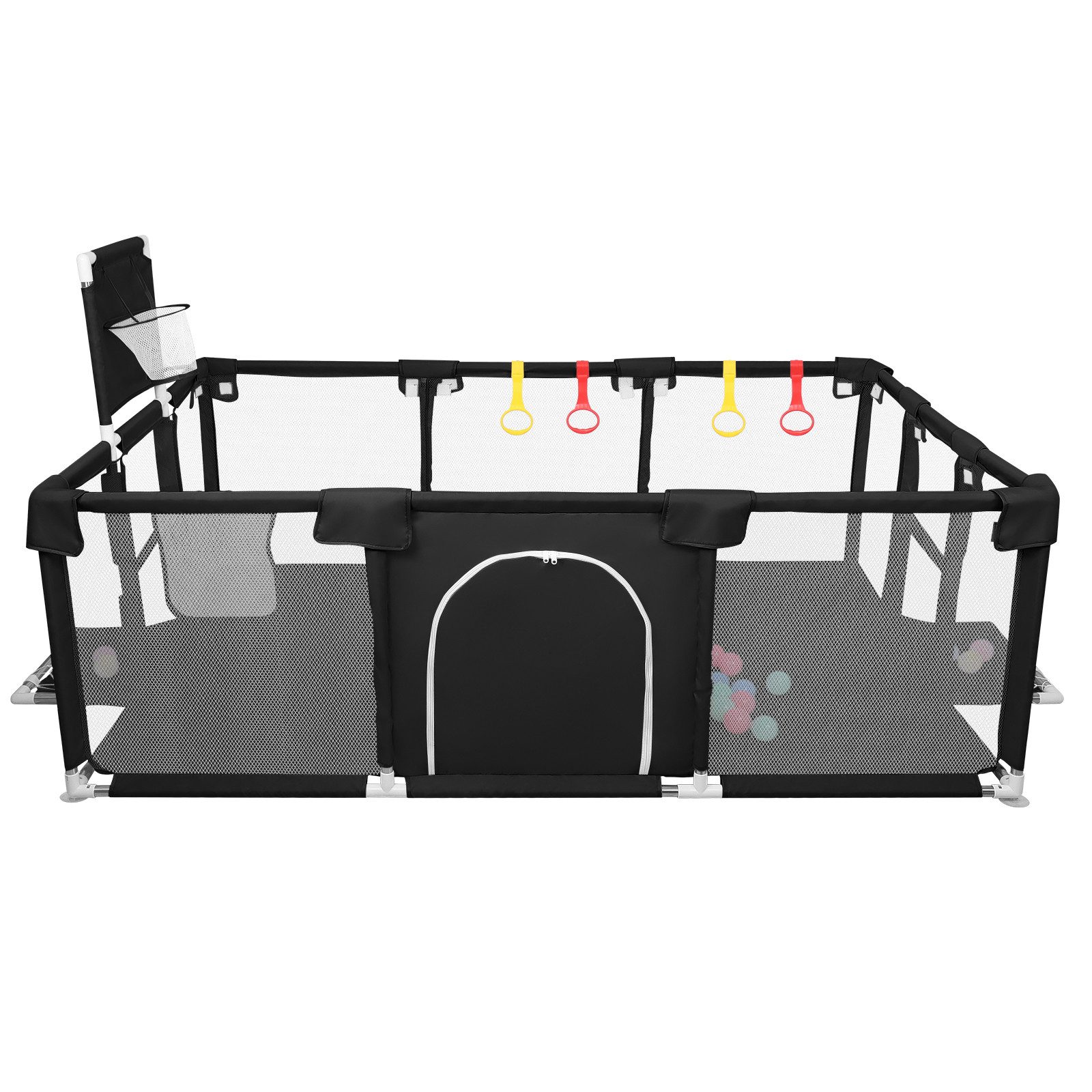 JEOBEST Laufstall Baby Laufgitter - Große Sicherheitsspielplatz, 180x120x66cm - mit Basketball-Netz 50 Ozeanbälle und 4 bunten Ringen