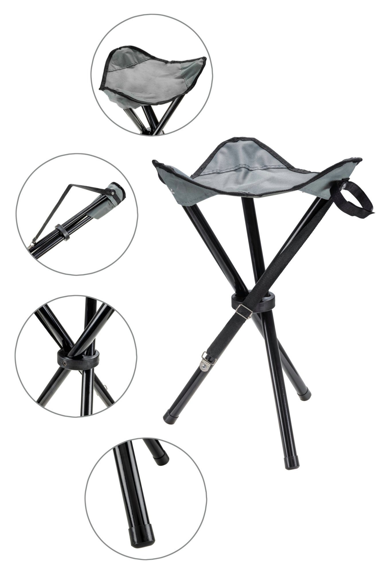 Stagecaptain Klappstuhl TP-345 GY Dreibein-Klapphocker Camping (1 St), Gartenstuhl faltbar, Anglerstuhl, Faltstuhl, Strandstuhl für unterwegs – Bild 3 von 5
