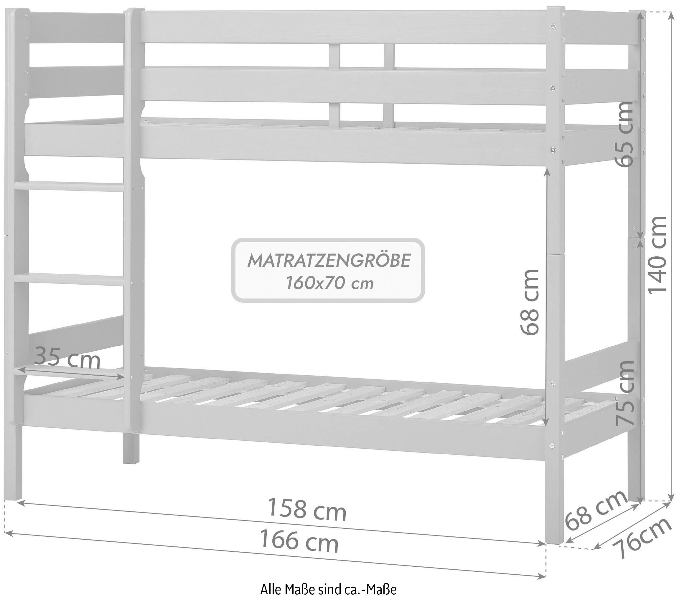 Hoppekids Etagenbett ECO mit Lattenrost Massivholz, wahlweise aus Matratze, Comfort, Grün wählbar und Größe