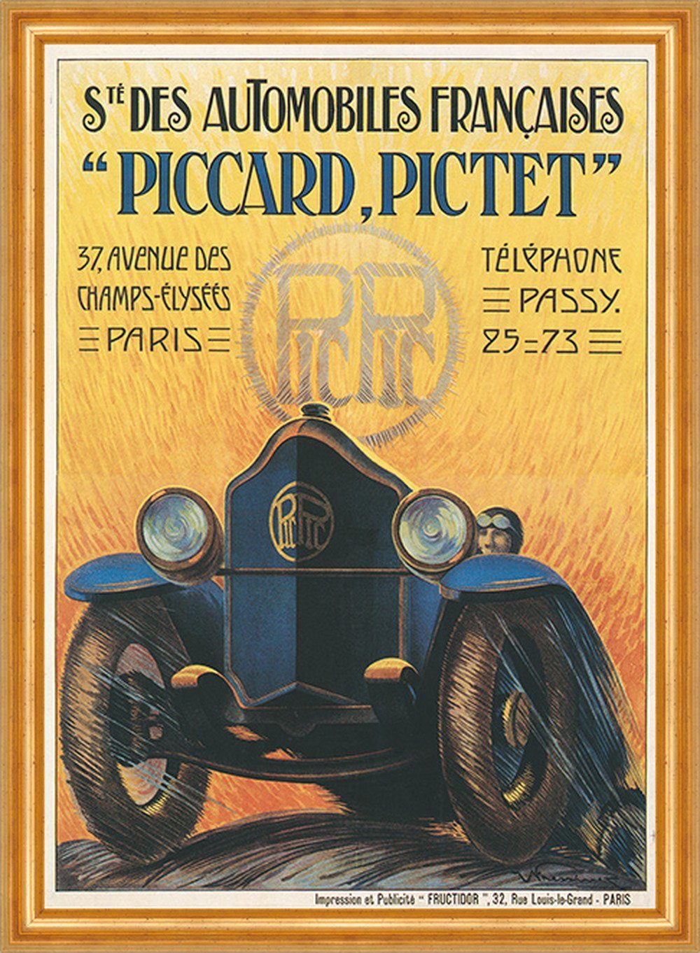 Kunstdruck Society des Automobiles Francaises Piccard Pictet Werbung 045 Gerahmt