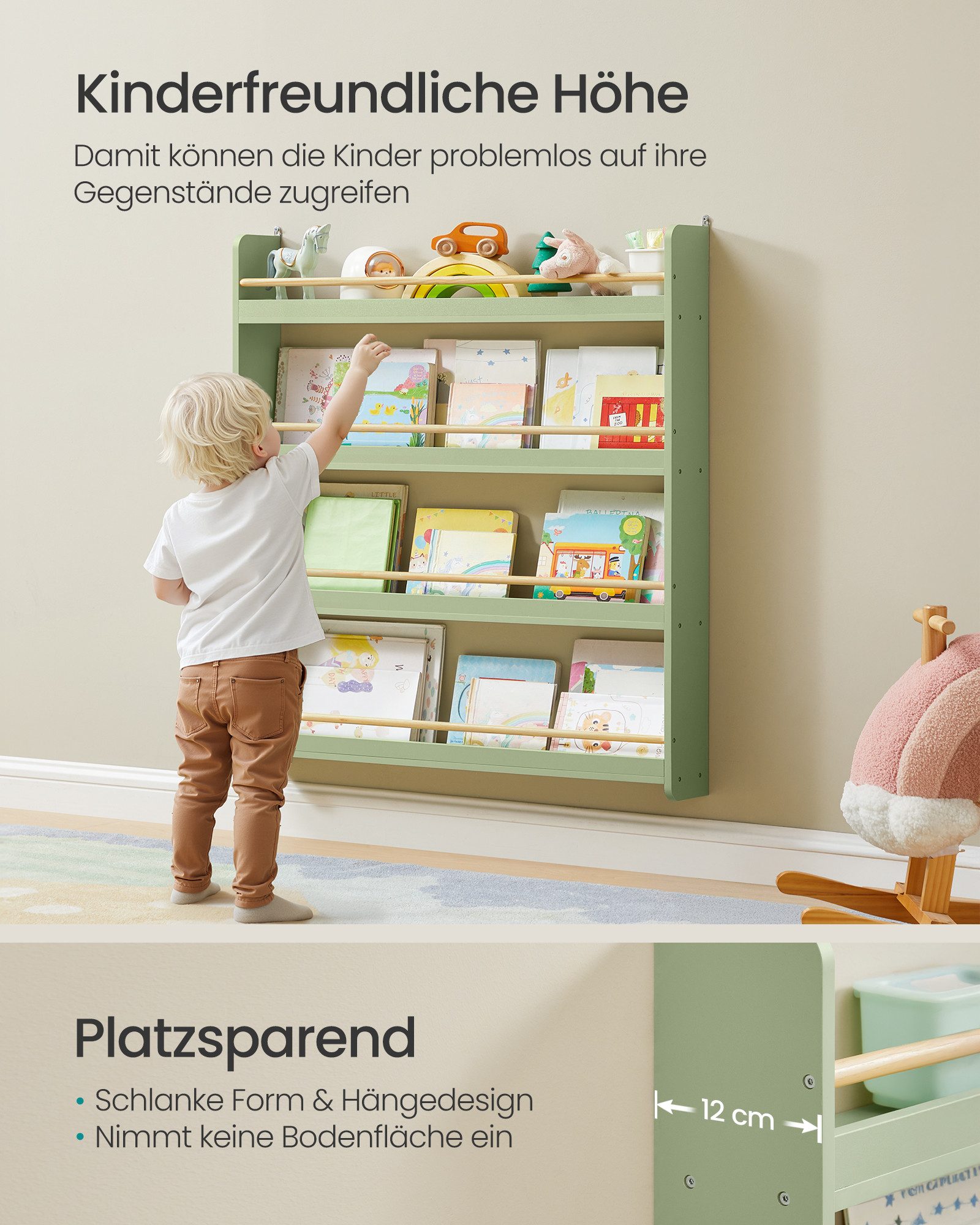 SONGMICS Spielzeugtruhe Kinderbücherregal, Wandregal und Spielzeugregal mit mehreren Ebenen, mit 4 Ebenen, für Kinderzimmer und Spielzimmer – Bild 5 von 5