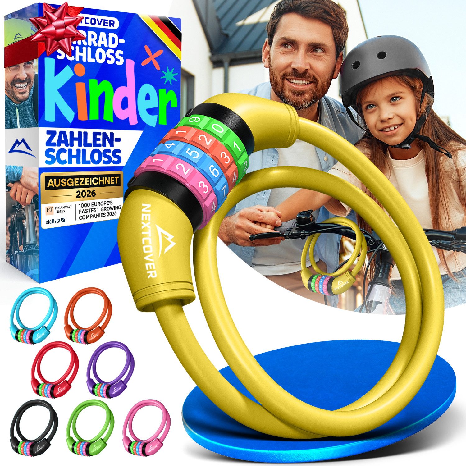 Nextcover Zahlenkabelschloss NEXTCOVER® Fahrradschloss Kinder mit 4-stelligem Zahlencode