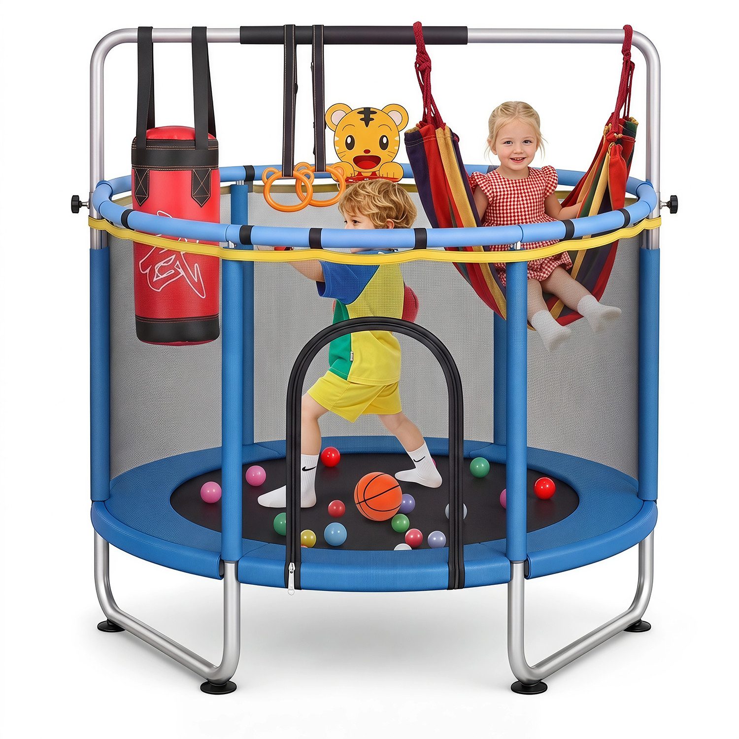 Kindertrampolin Kinder Trampolin mit Sicherheitsnetz,Turnstange, Innen-/Außenbereich
