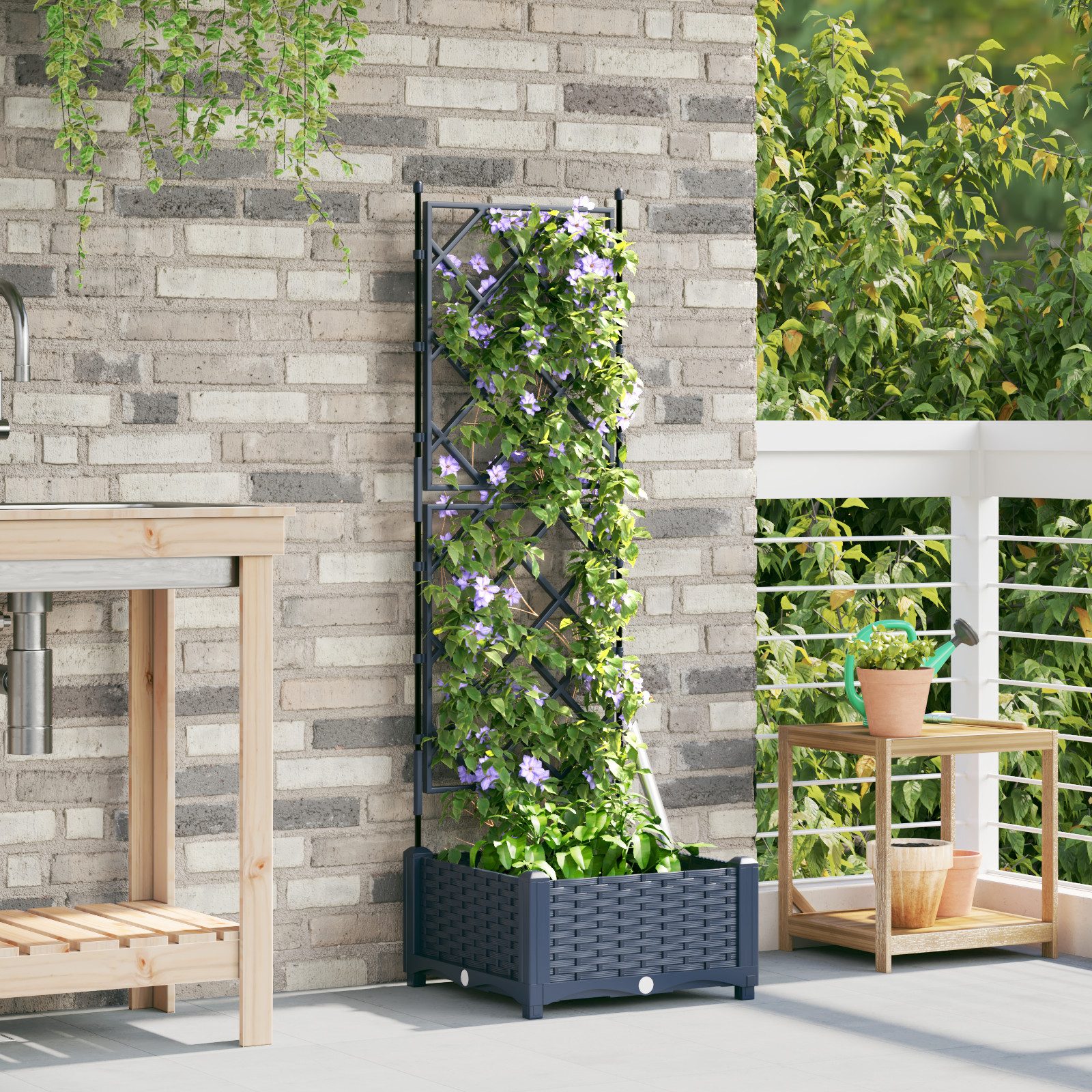 vidaXL Blumentopf Pflanzkasten mit Rankgitter Grau günstig online kaufen