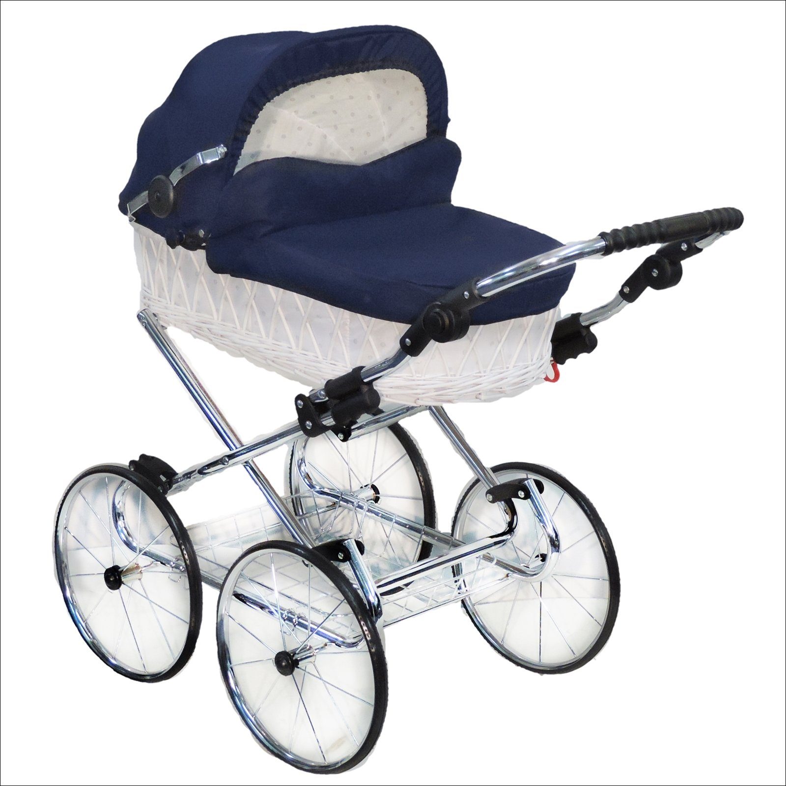 Eichhorn Kinderwagen Puppenwagen klassischer Weidenkorb-Puppenwagen - Weide Weiß, (kompletter Korbpuppenwagen), mit höhenverstellbarem Griff für Kinder von 3-10 Jahren - made in EU