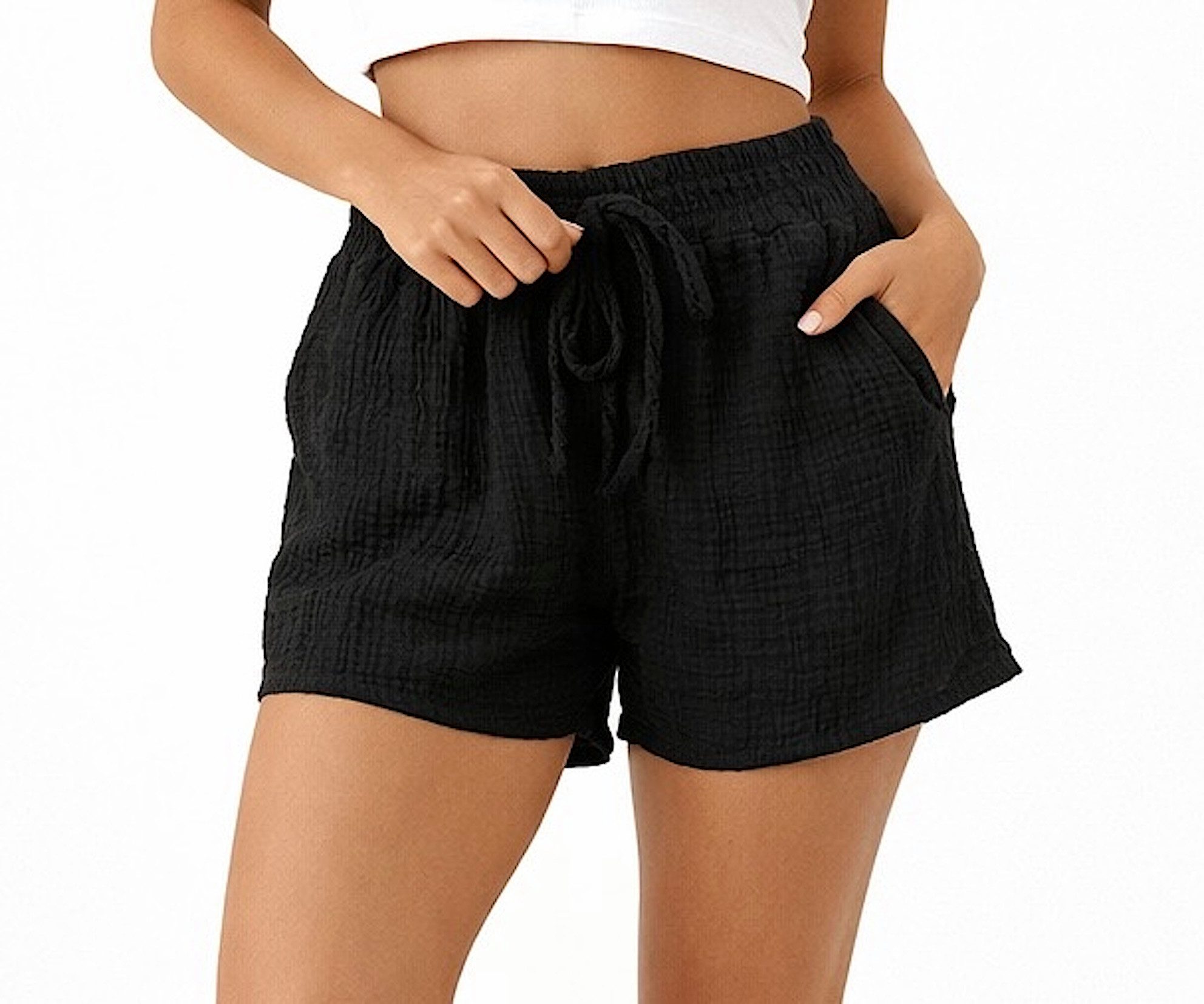 Worldclassca Shorts Worldclassca Damen Musselin Shorts Sommer Leicht Kurzehose mit Taschen Neue Kollektion - Stilvolle und gemütliche Sommer Mode für Damen