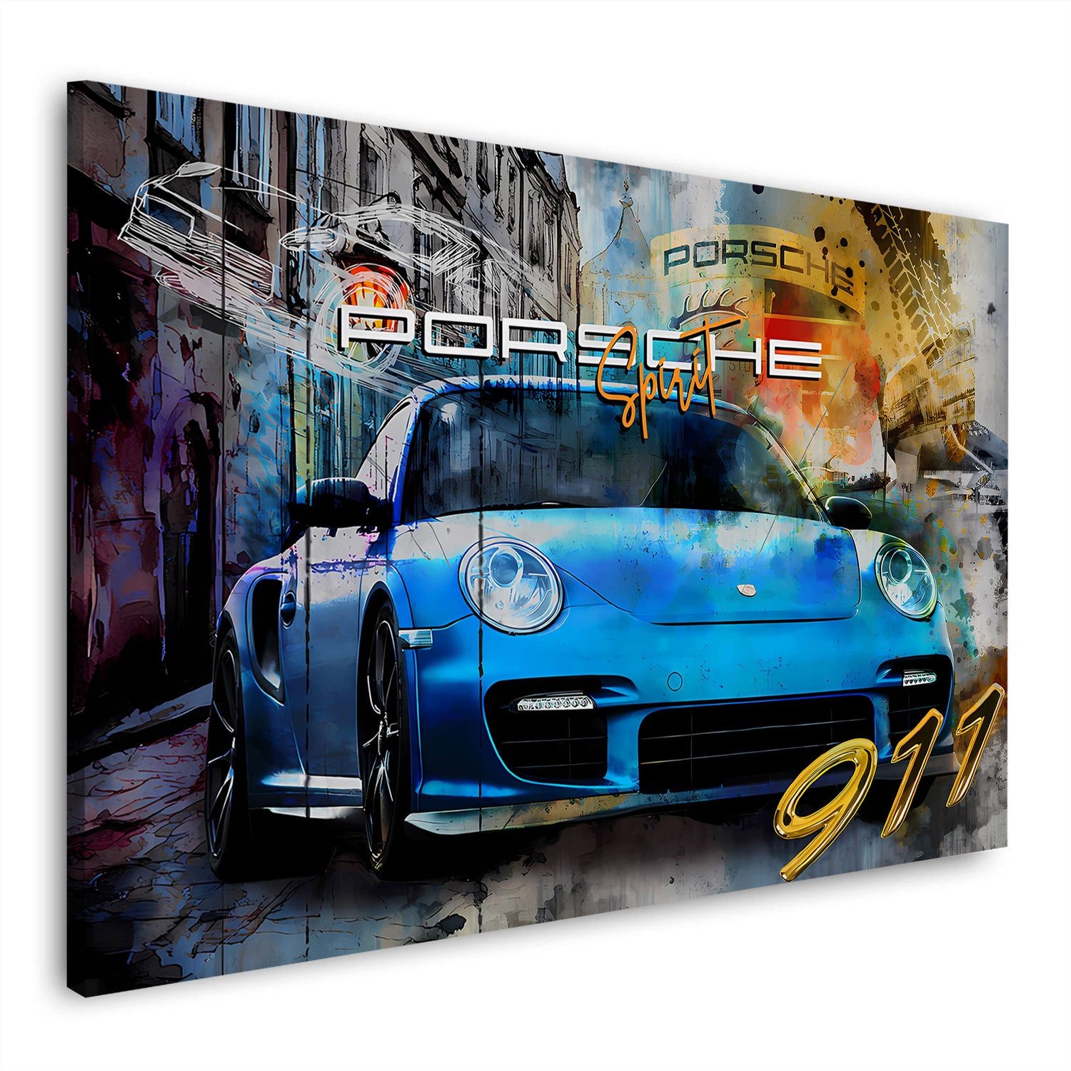 Artedinoi Leinwandbild Blauer Sportwagen Pop Art Wandbild Leinwandbild Kunstdruck XL Wanddeko, Blauer Sportwagen