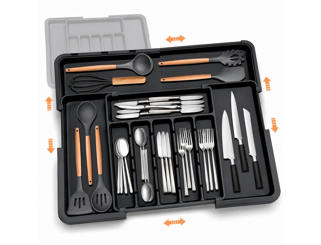 VEKROBOT Besteckeinsatz Besteck Organizer mit Fächern Schubladeneinteiler für Küchenschränke (Set, 1 St., Unterteilter Aufbewahrungsbehälter für Küchenbesteck), Verstellbare Besteckablage Küchen Besteck Organizer Unterteilungen